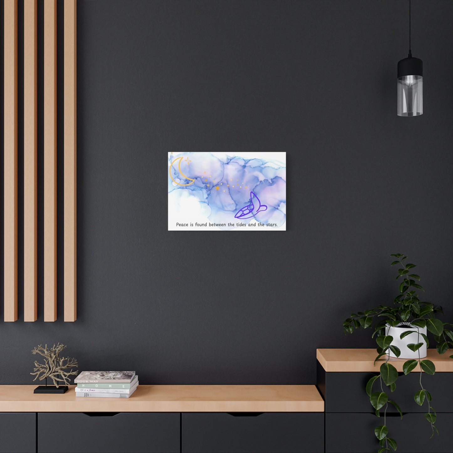 Inspirational Canvas Art - 'Peace is Found Between the Tides and the Stars' Celestial Ocean Canvas Wall Art – Moon, Stars & Tides Quote | Stardust Cove