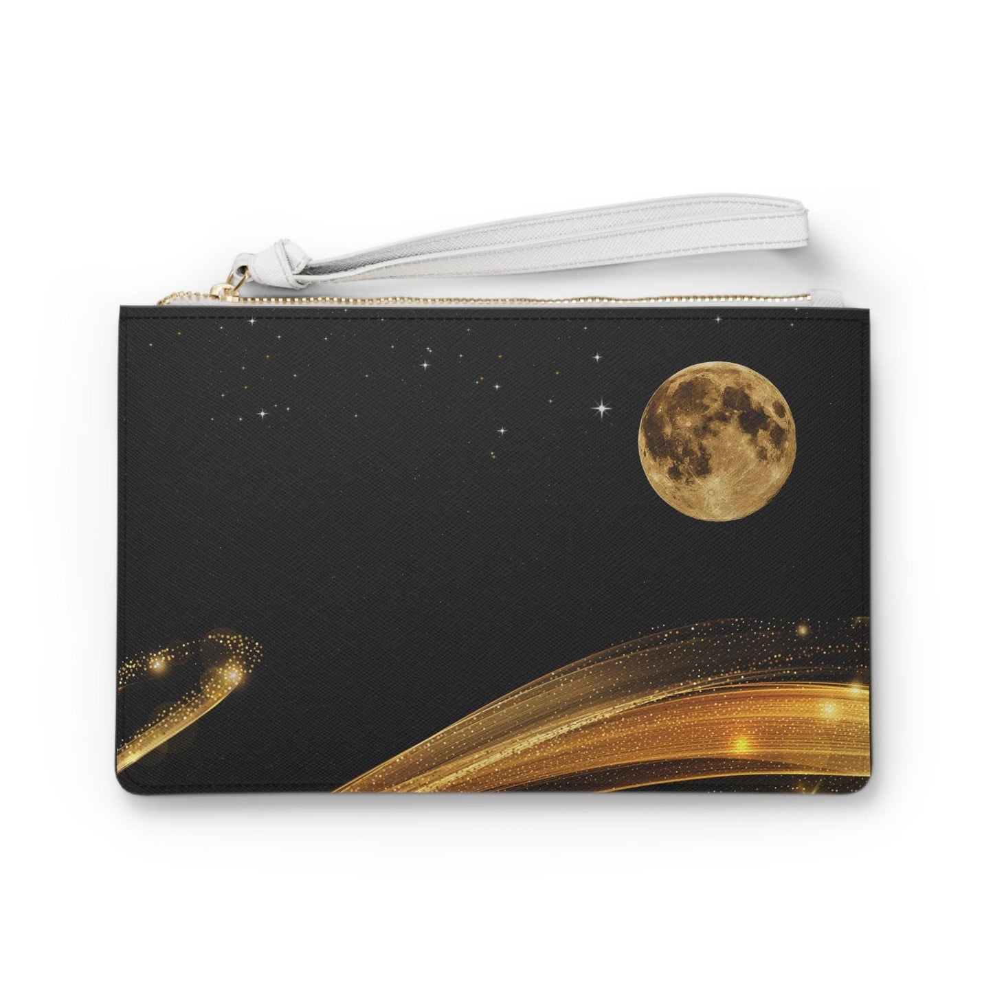 Moonlit Glam Clutch Bag, Evening Pouch for Night Out, Gift for Her, Celestial Accessory for Parties, Golden and Black Design