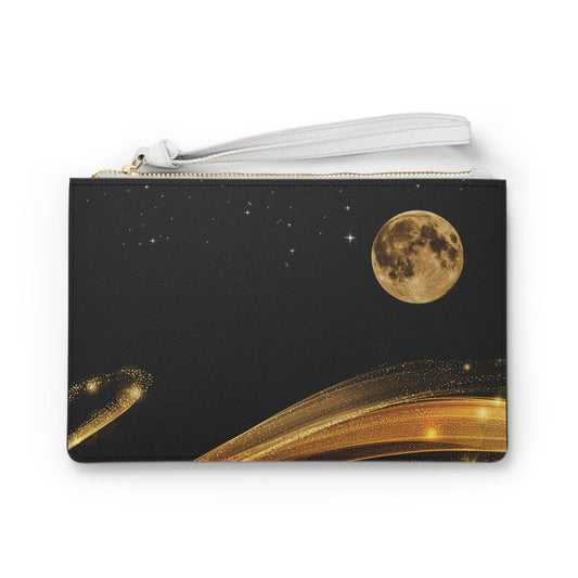 Moonlit Glam Clutch Bag, Evening Pouch for Night Out, Gift for Her, Celestial Accessory for Parties, Golden and Black Design