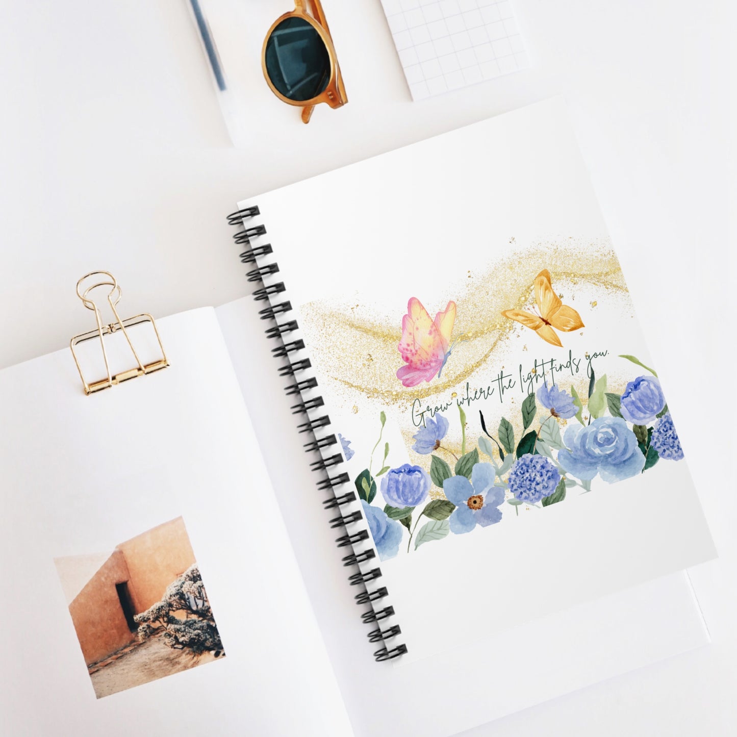 Floral Inspiring Spiral Notebook - "Grow Where The Light Falls"
