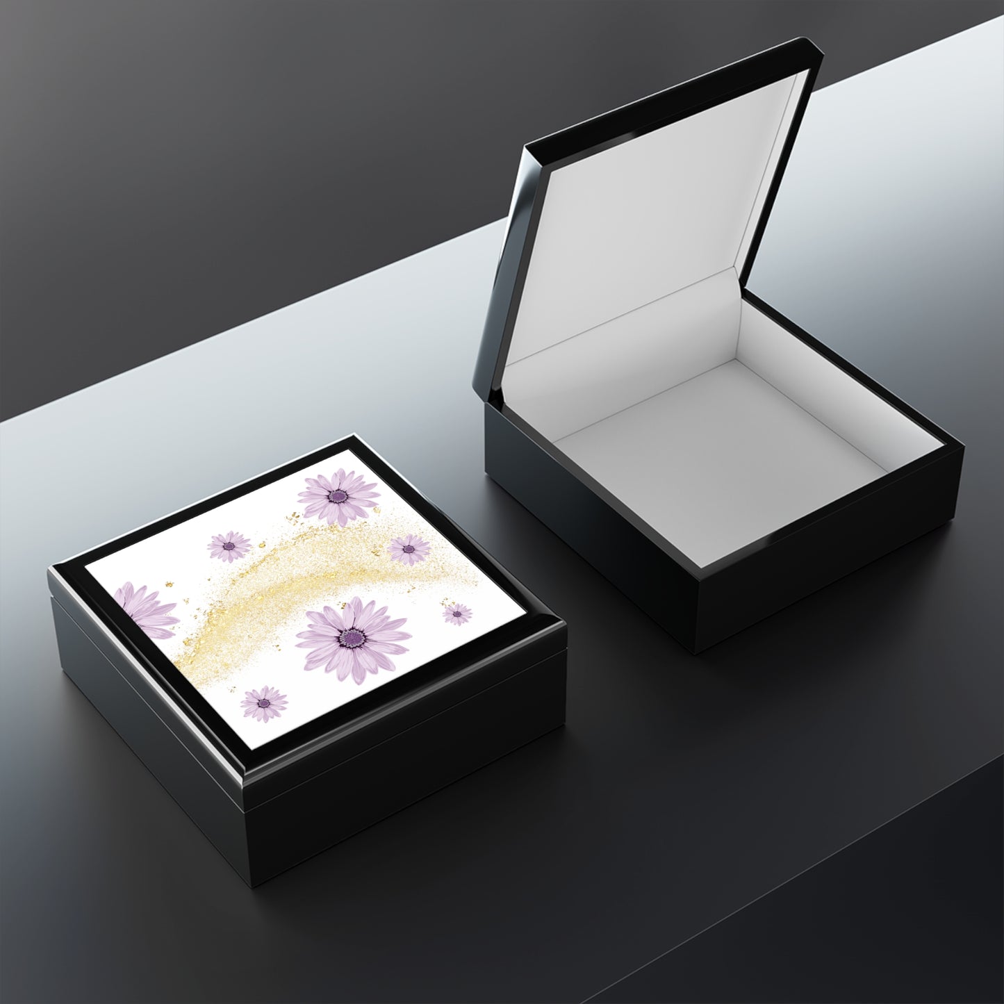 Floral Jewelry Box with Gold Accents, Elegant Storage for Rings & Earrings, Gift for Her, Wedding, Birthdays, Bridal Shower