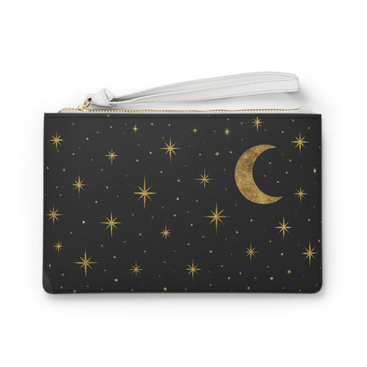 Celestial Clutch Bag, Starry Night Wristlet, Elegant Evening Purse, Moon & Stars Clutch, Cosmic Gift for Her