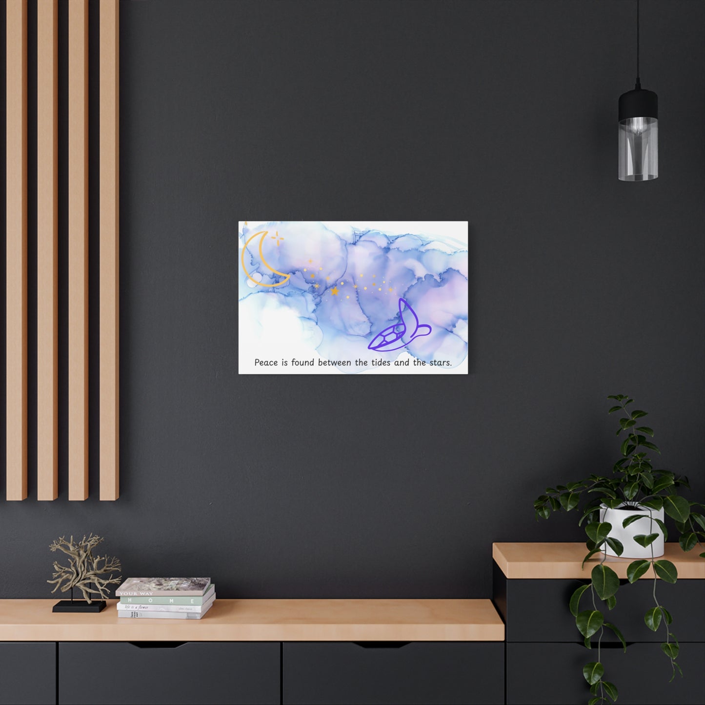 Inspirational Canvas Art - 'Peace is Found Between the Tides and the Stars' Celestial Ocean Canvas Wall Art – Moon, Stars & Tides Quote | Stardust Cove
