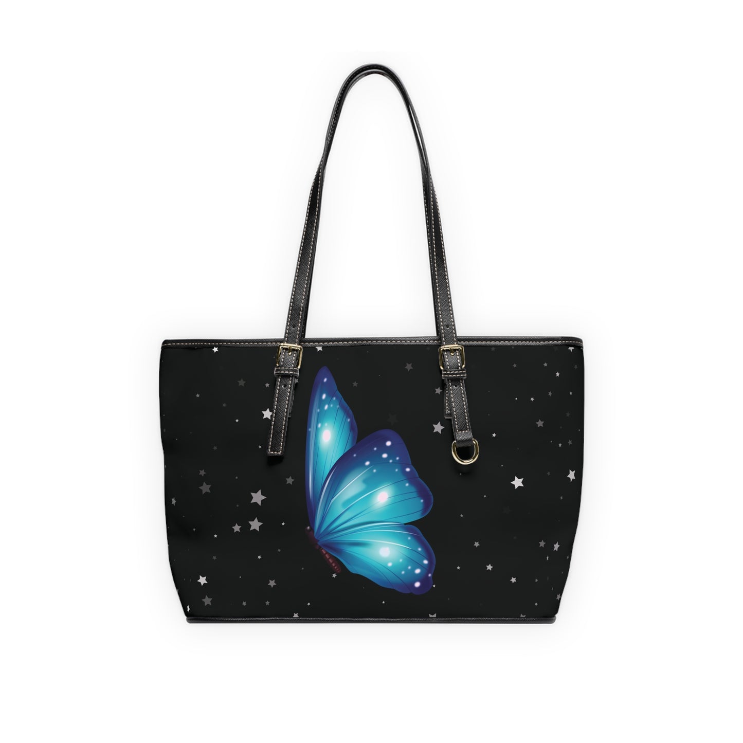 Celestial Blue Butterfly Leather Shoulder Bag – Starry Night Handbag – Dreamy Chic Tote