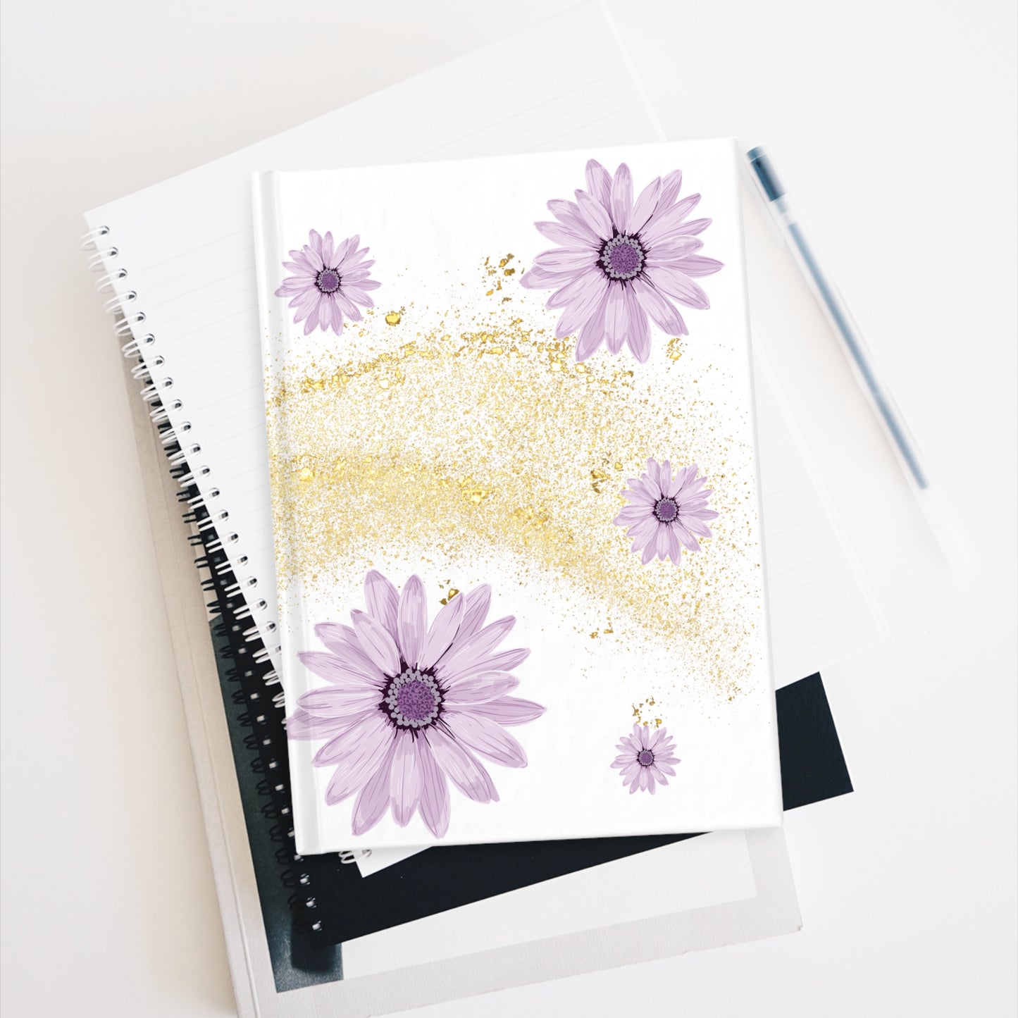 Purple Floral Sparkle Journal - Ruled, Inspirational Notebook, Flower Diary, Gift for Her, Writing Journal, Scrapbook