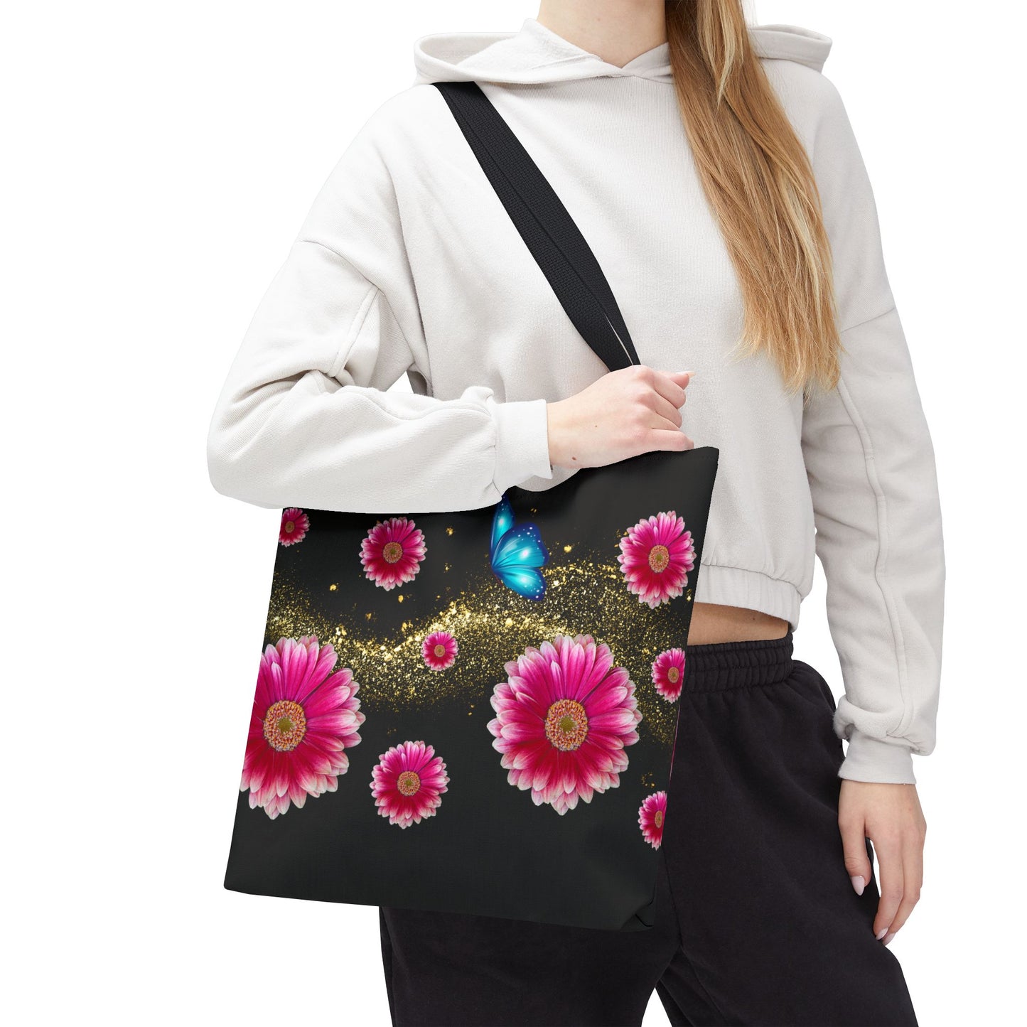 Floral Butterfly Tote Bag, Flower Power Bag, AOP Floral Shopper, Spring Tote, Gift for Nature Lovers, Eco-Friendly Bag