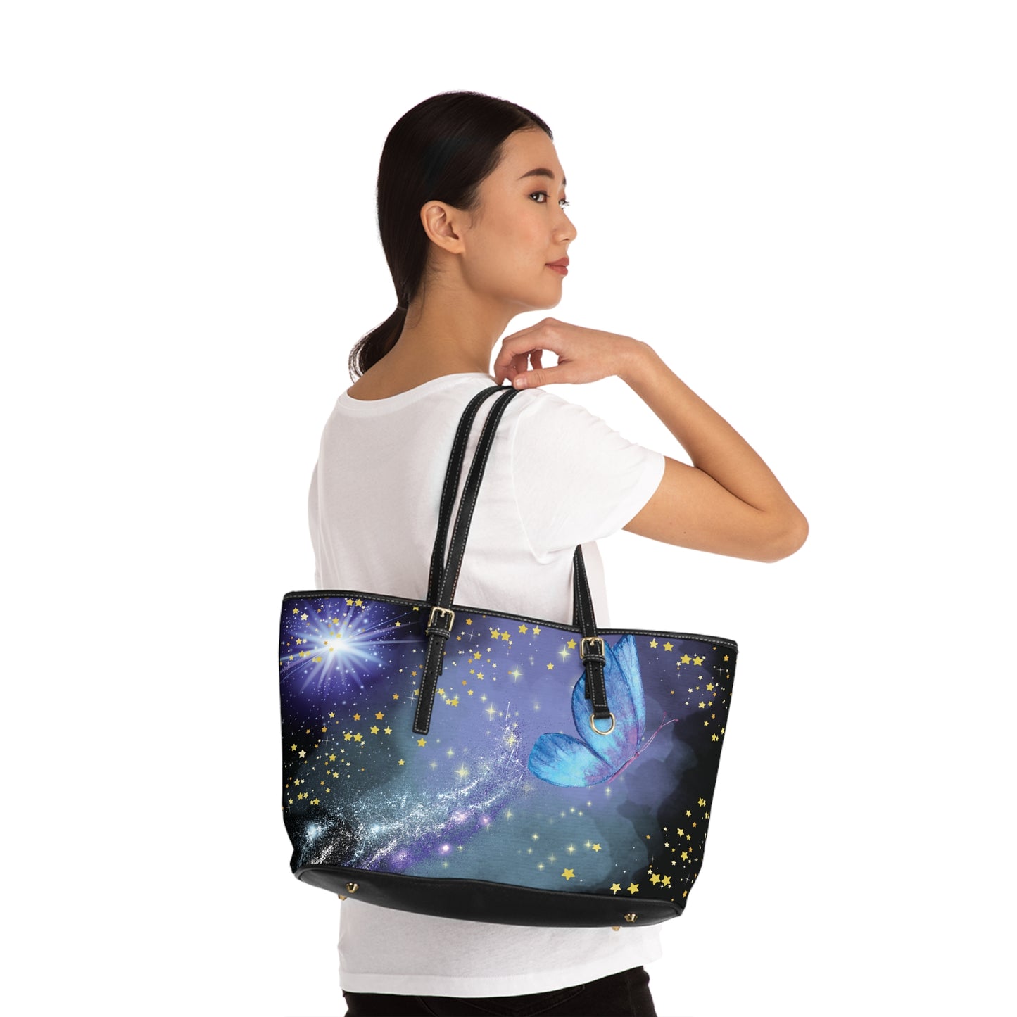 Celestial Butterfly PU Leather Shoulder Bag - Stylish Tote for Cosmic Lovers
