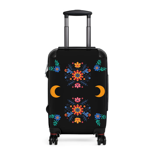 Celestial Bloom Suitcase – Boho Floral Moon Phase Luggage