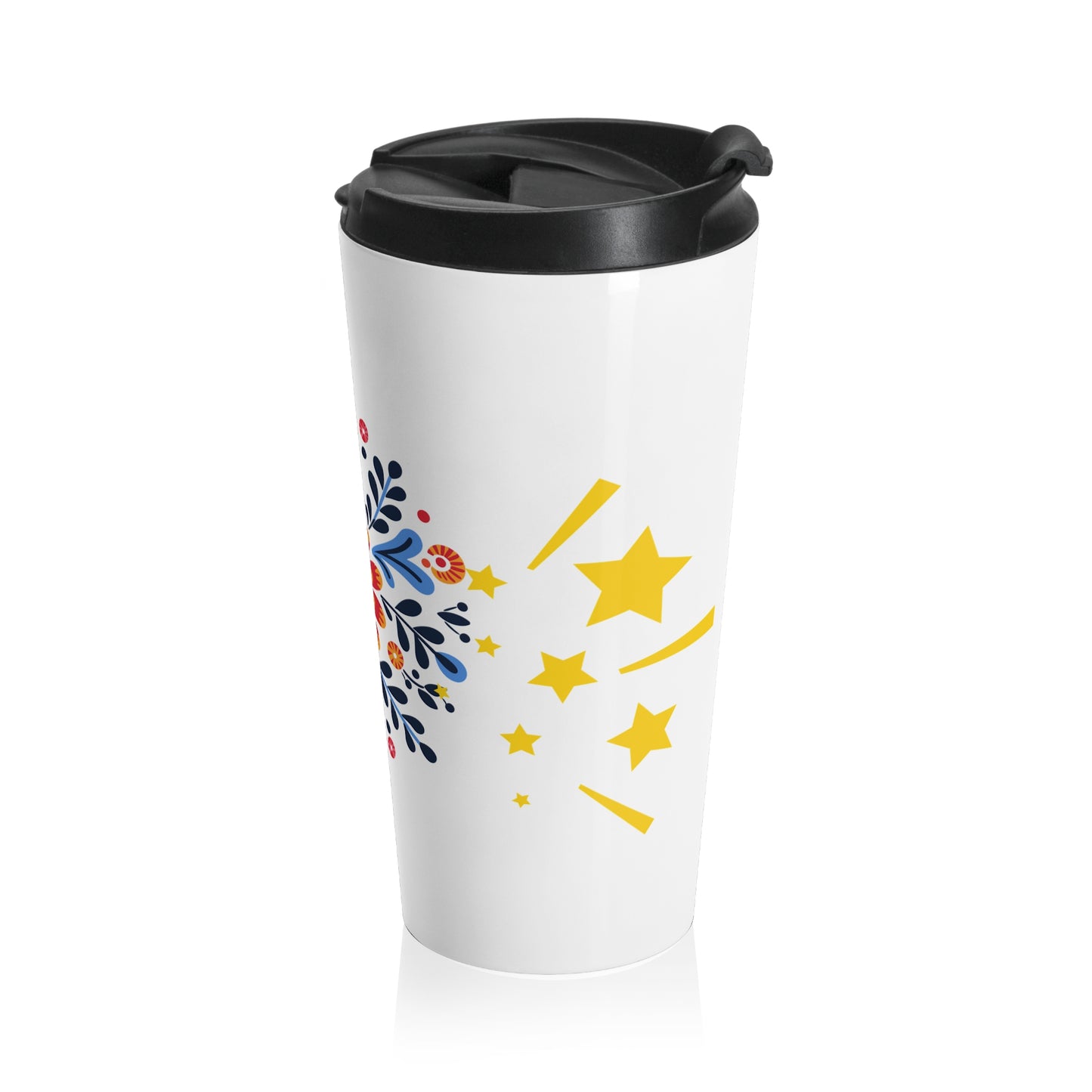 Celestial Bloom Travel Mug – Folk Floral Stainless Steel Tumbler