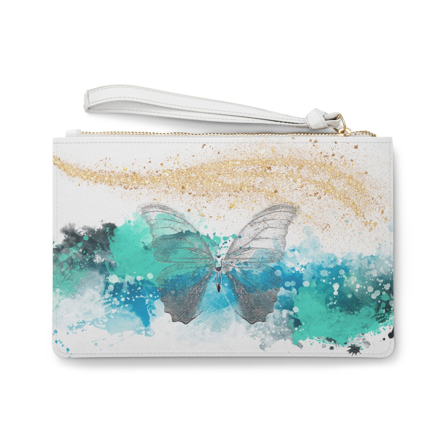 Watercolor Ocean Blue Butterfly Clutch Bag – Artistic Wristlet – Boho Chic Travel Accessory