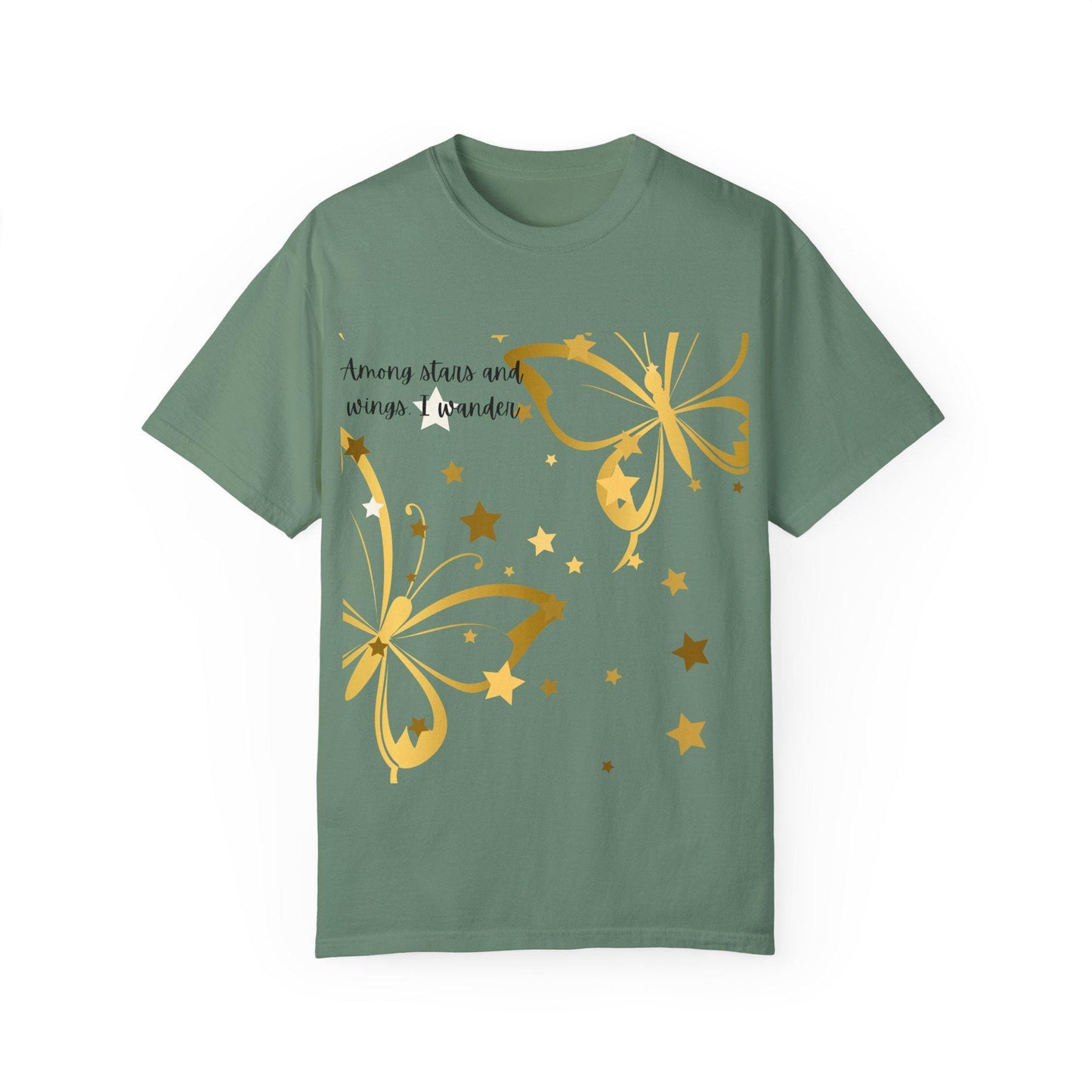 Whimsical Butterfly T-Shirt - Among Stars and Wings, Unisex Cotton Tee for Spring, Birthday Gift, Casual Wear, Nature Lover