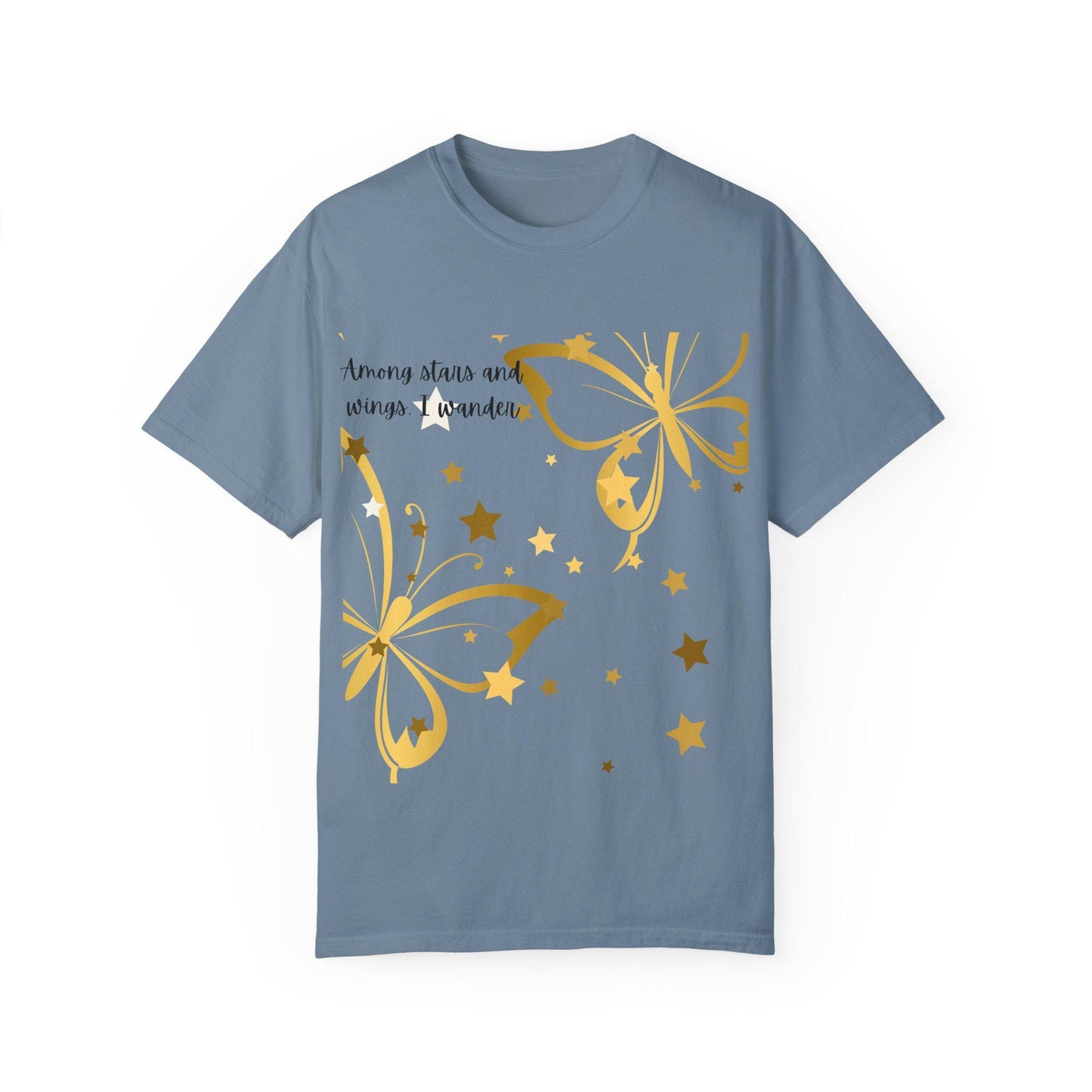 Whimsical Butterfly T-Shirt - Among Stars and Wings, Unisex Cotton Tee for Spring, Birthday Gift, Casual Wear, Nature Lover