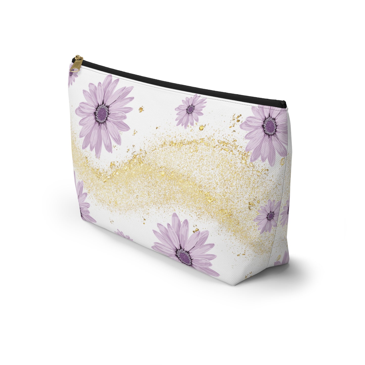 Floral Gold Sparkle Accessory Pouch, Perfect for Makeup, Travel, Gifts, and Summer Vibes