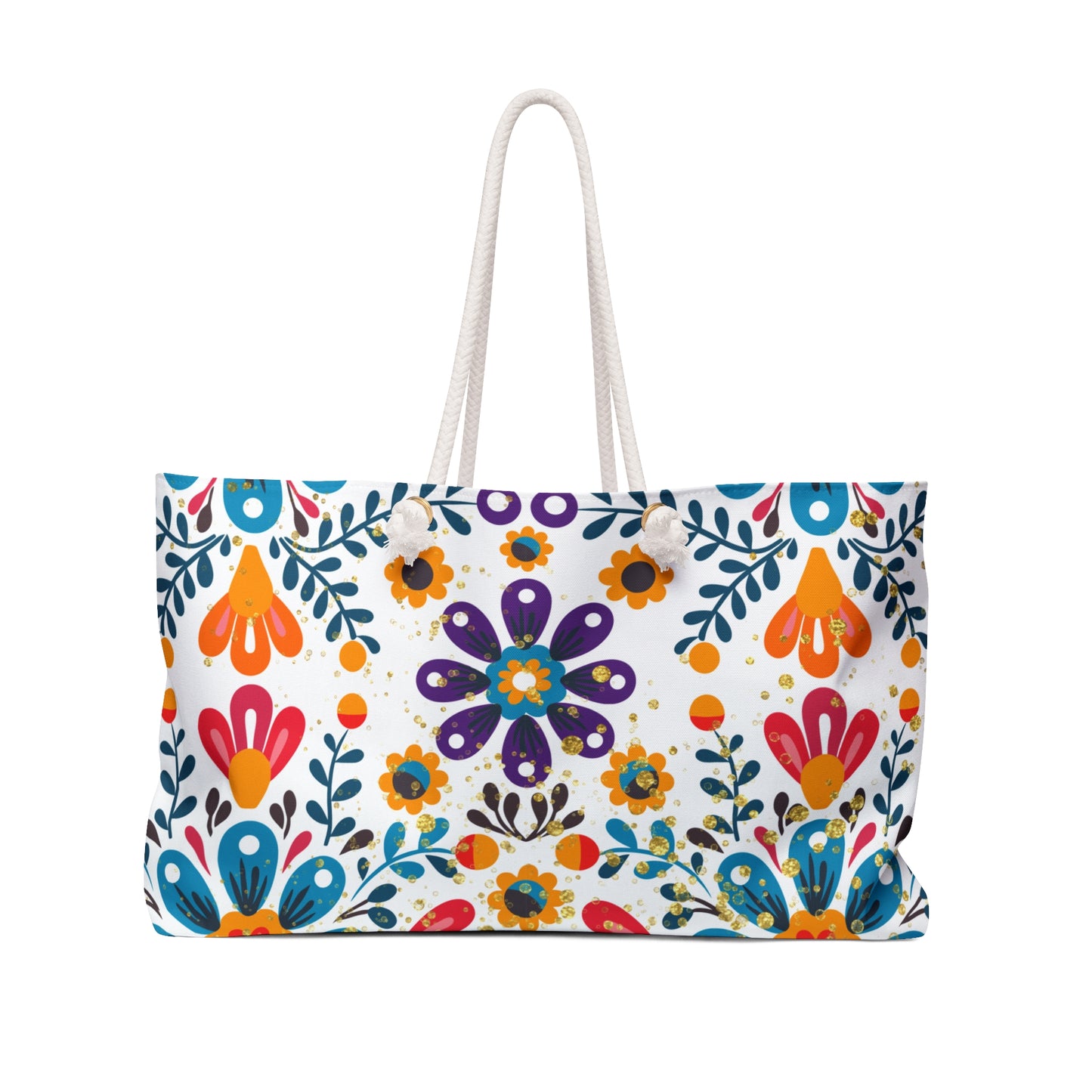 Celestial Bloom Beach Boho Folk Floral Weekender Bag – Vibrant Travel Tote | Colorful Canvas Bag by Stardust Cove