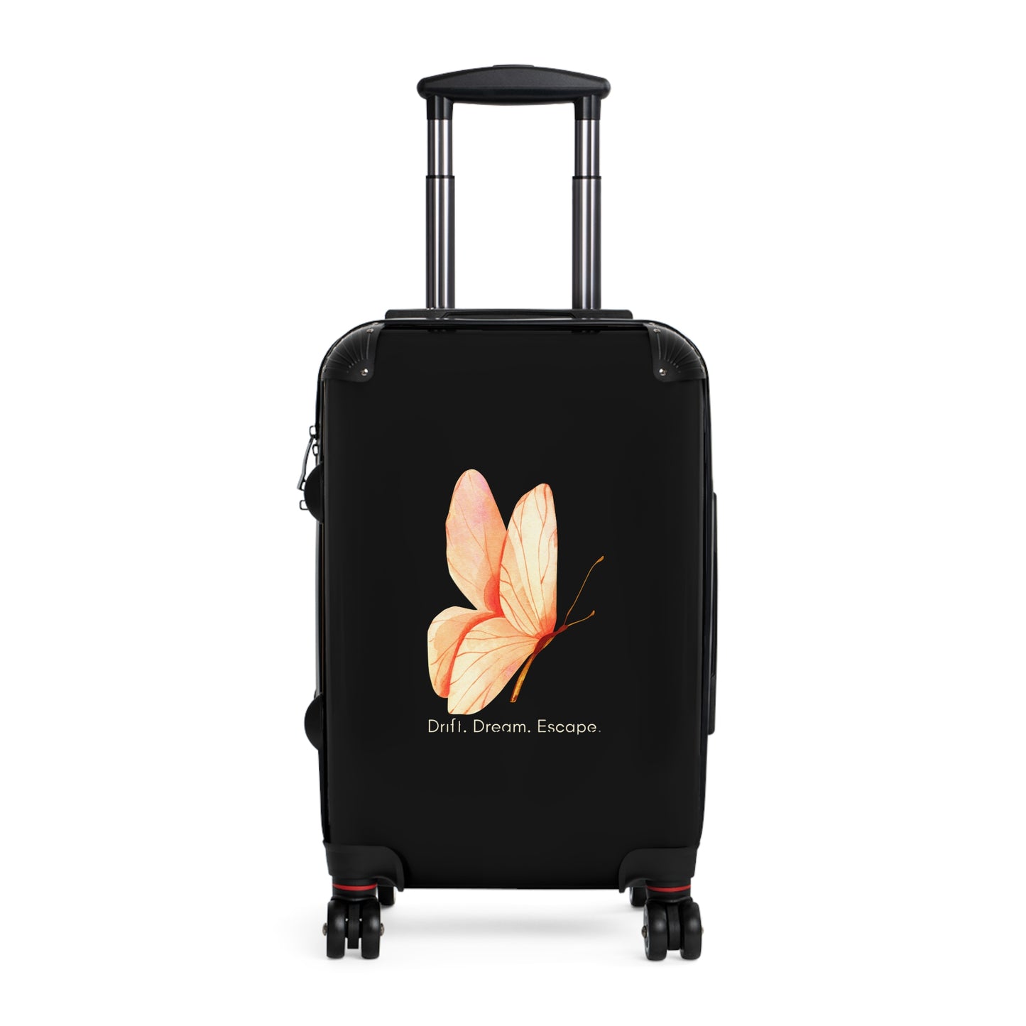 Drift. Dream. Escape. Butterfly Suitcase – Minimalist Black Luggage | Stardust Cove Travel Collection