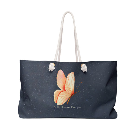 Drift. Dream. Escape. Celestial Weekender Bag – Starry Butterfly Overnight Tote | Stardust Cove