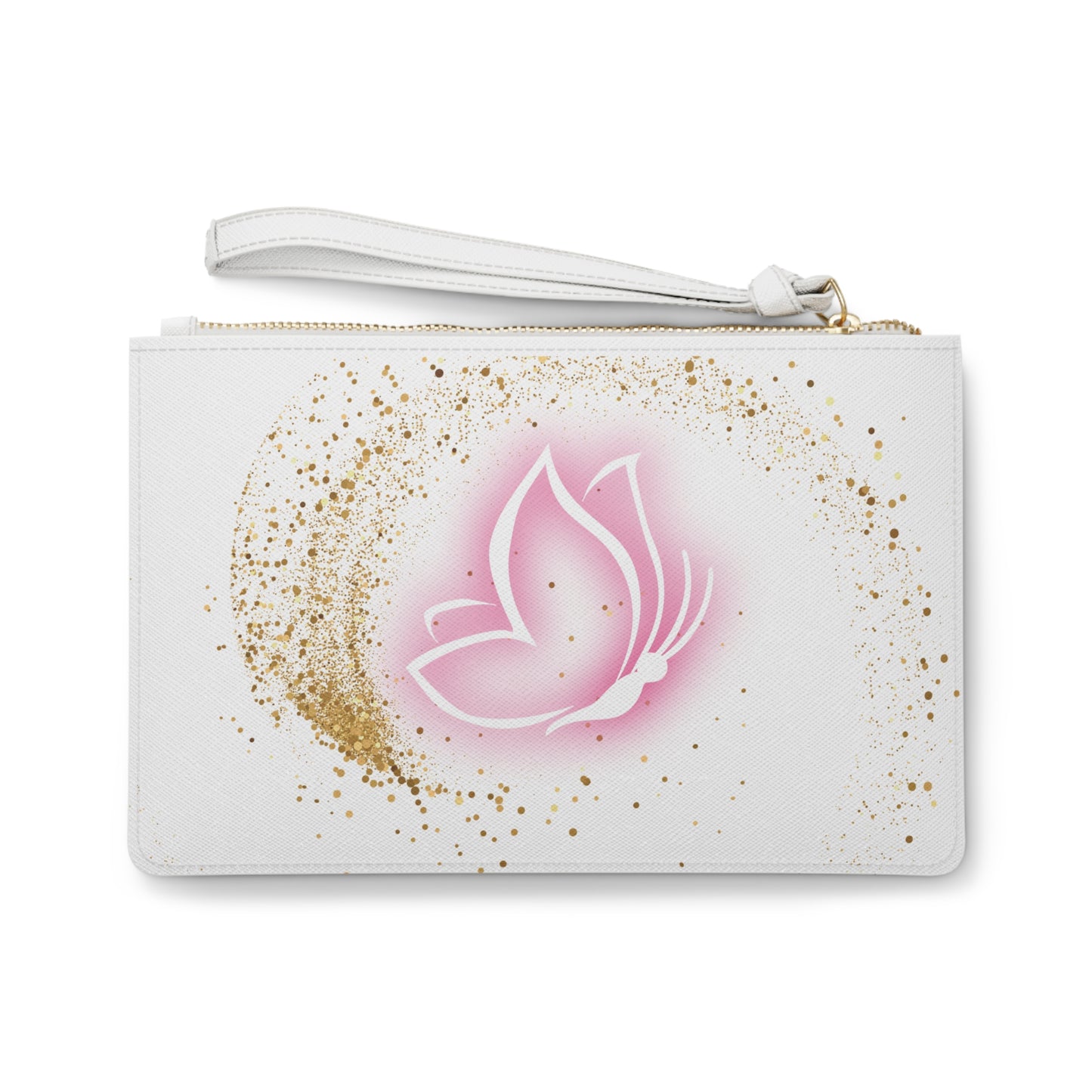 Elegant Butterfly Clutch Bag – Pink and Gold Wristlet – Inspirational Travel Accessory