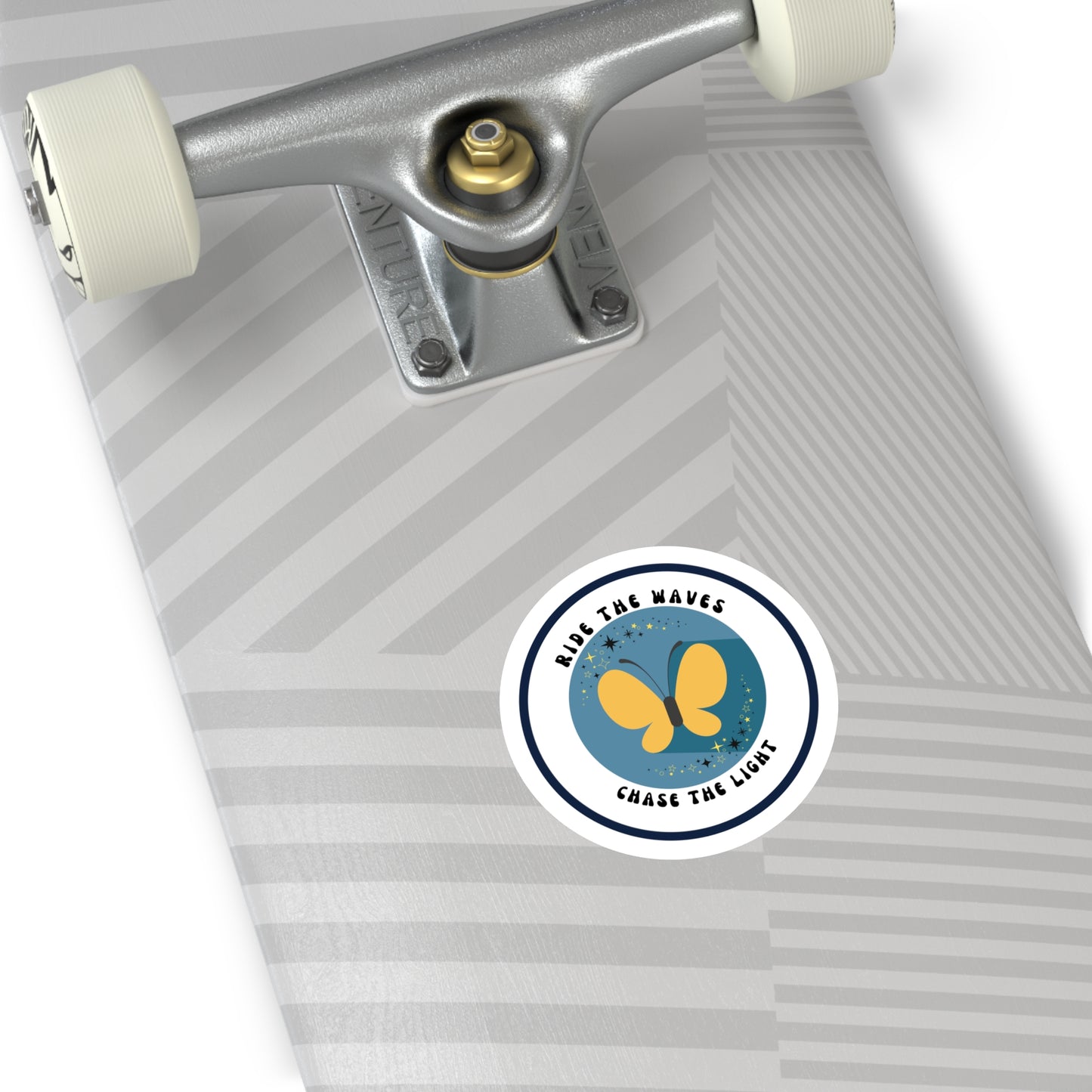 Ride the Waves, Chase the Light Sticker – Round Vinyl Ocean Butterfly Decal for Laptop, Journal & Water Bottle