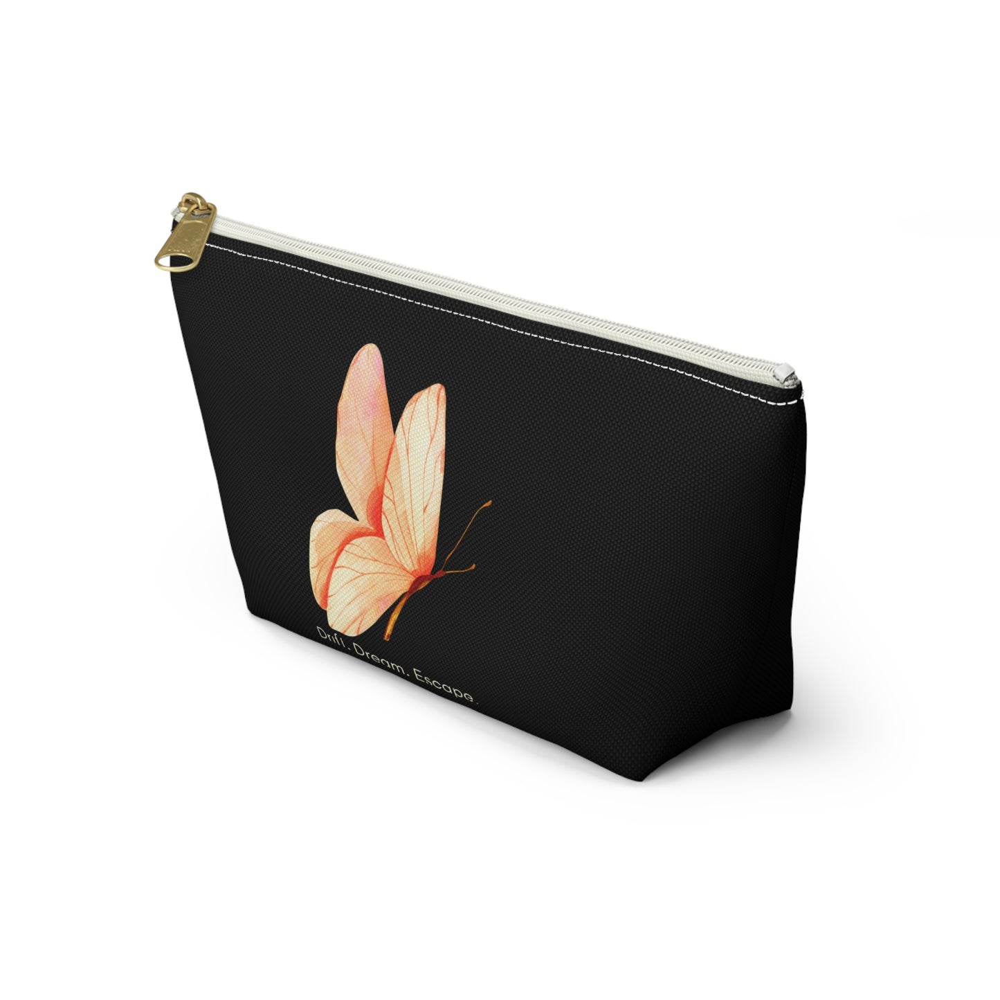 Drift. Dream. Escape. Black Butterfly Pouch – Travel Makeup Bag or Journal Accessory Case | Stardust Cove