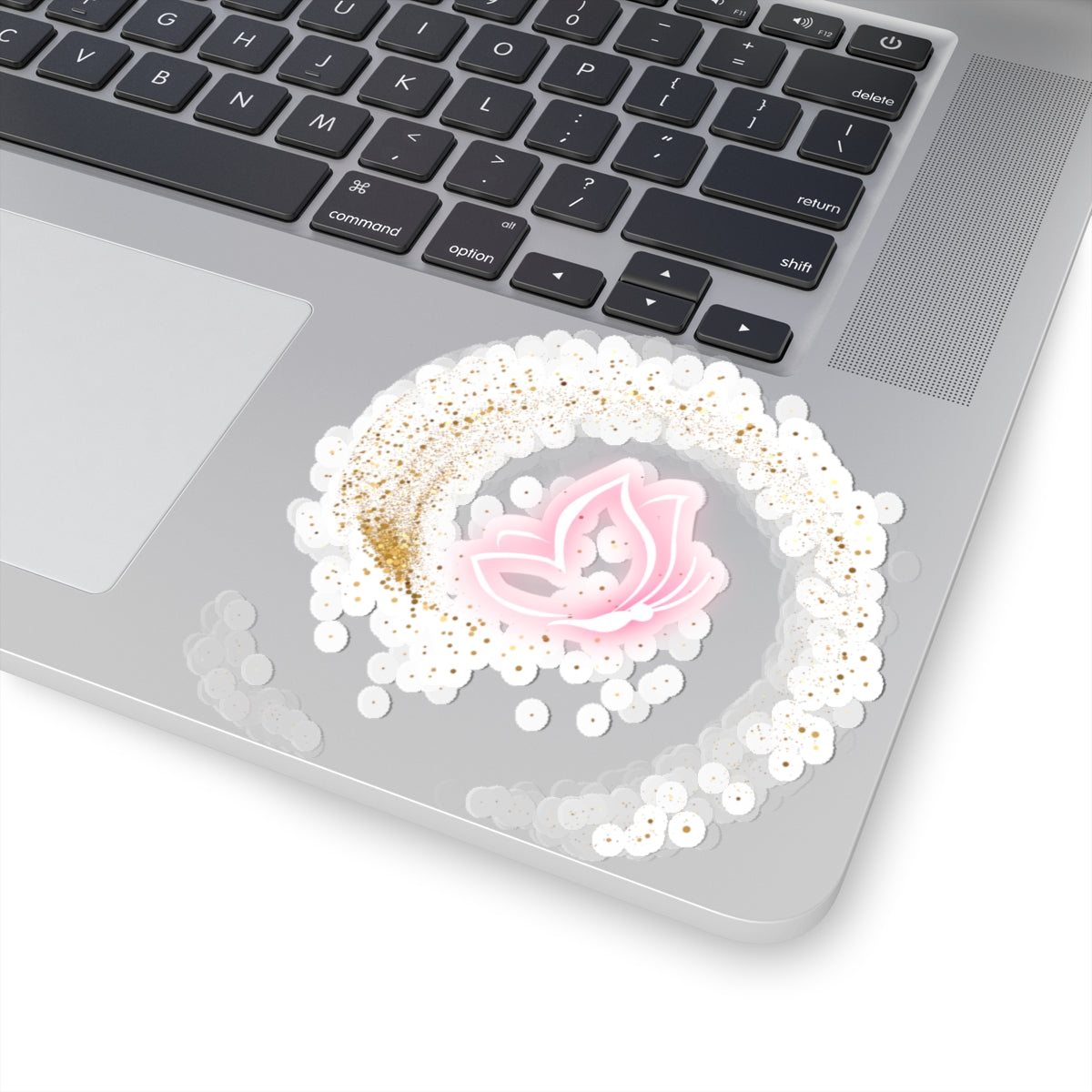 Elegant Pink Butterfly Sticker – Pink and Gold Inspirational Floral Art – Laptop, Water Bottle, Gift for Herarty Favors