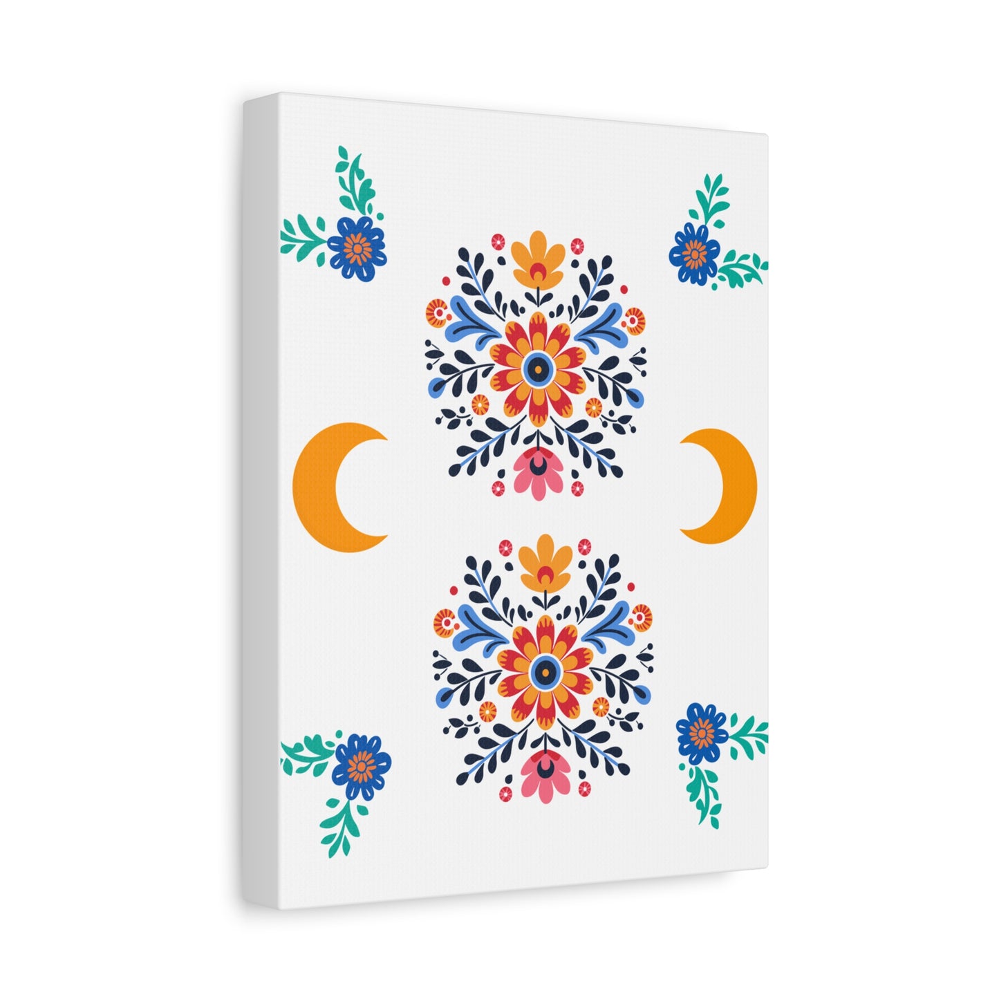 Celestial Bloom Canvas Wall Art – Moon & Floral Folk Art Print | Mystical Home Decor | Stardust Cove Exclusive