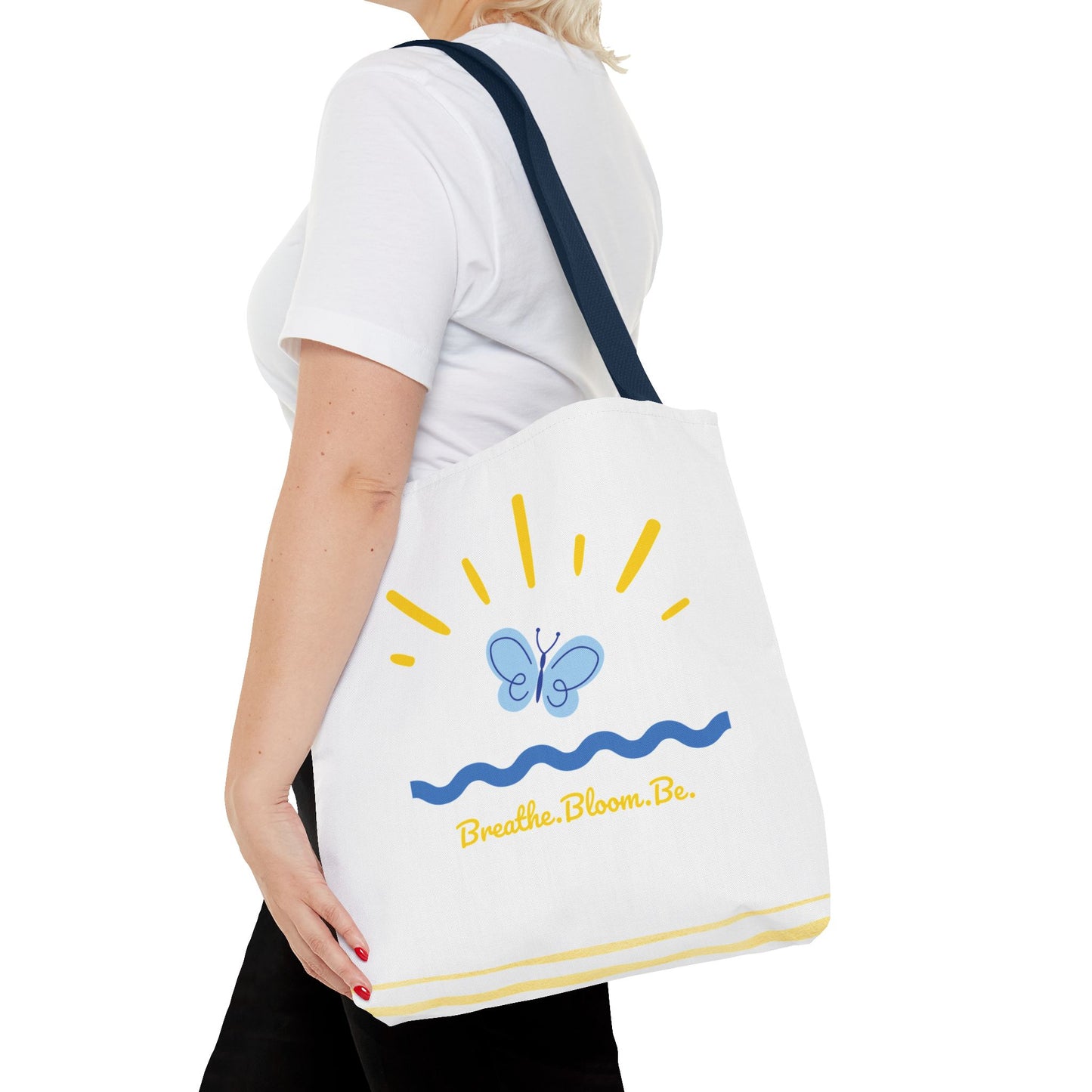 Butterfly and Stripes AOP Tote Bag - Stylish Shopping Bag, Eco-Friendly Gift, Summer Vibes, Beach Ready, Everyday Use