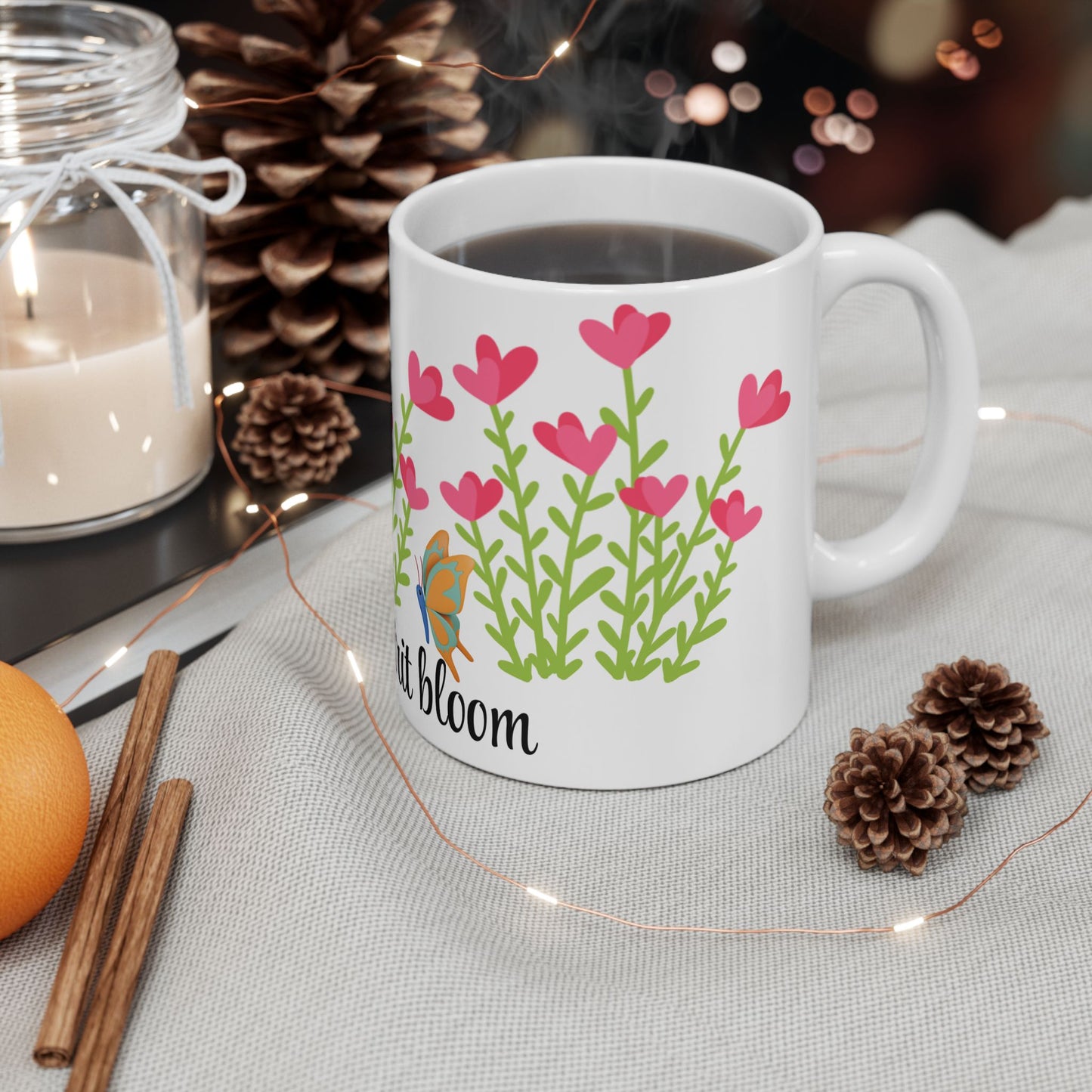 Inspirational Floral Ceramic Mug - Let Your Spirit Bloom (11oz, 15oz)