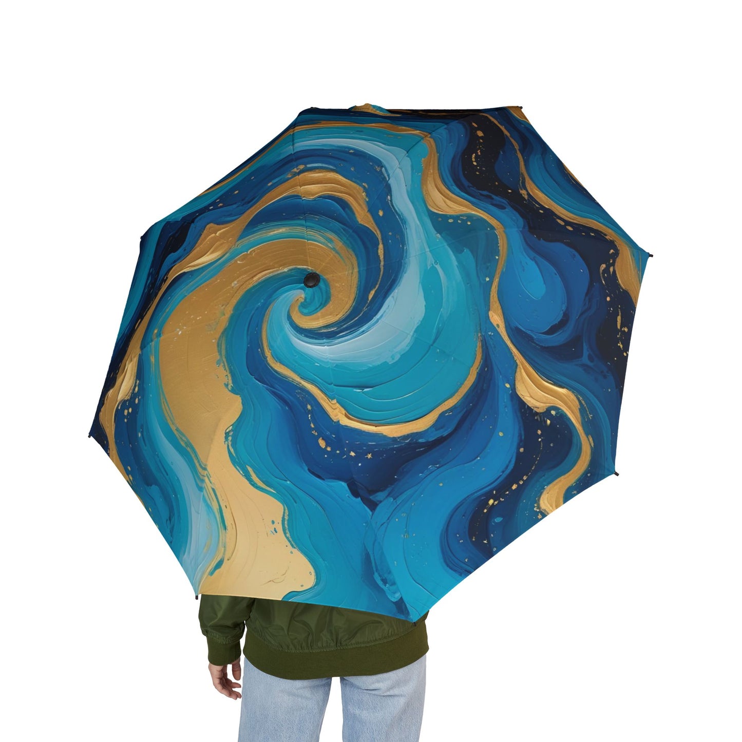 Tide’s Dream Umbrella – Ocean Swirl Foldable Rain Cover
