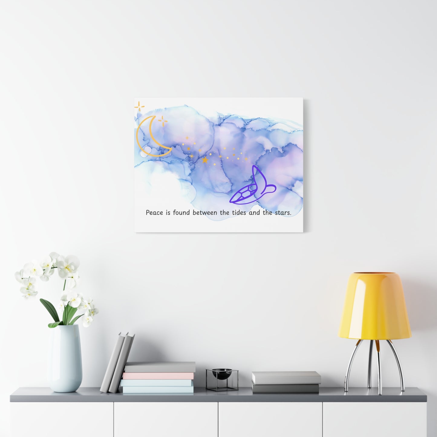 Inspirational Canvas Art - 'Peace is Found Between the Tides and the Stars' Celestial Ocean Canvas Wall Art – Moon, Stars & Tides Quote | Stardust Cove