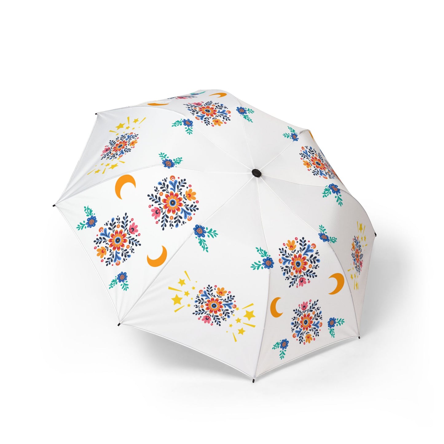 Celestial Bloom Foldable Umbrella – Floral Sun & Moon Rain Cover