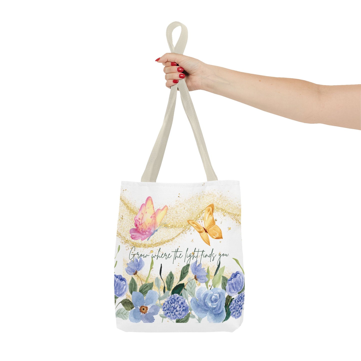 Inspirational Floral Tote Bag - "Grow Where the Light Finds You"