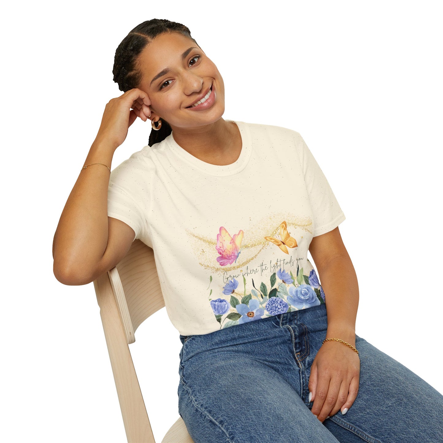 Butterfly Blossom Unisex Softstyle T-Shirt - Inspirational Floral Design