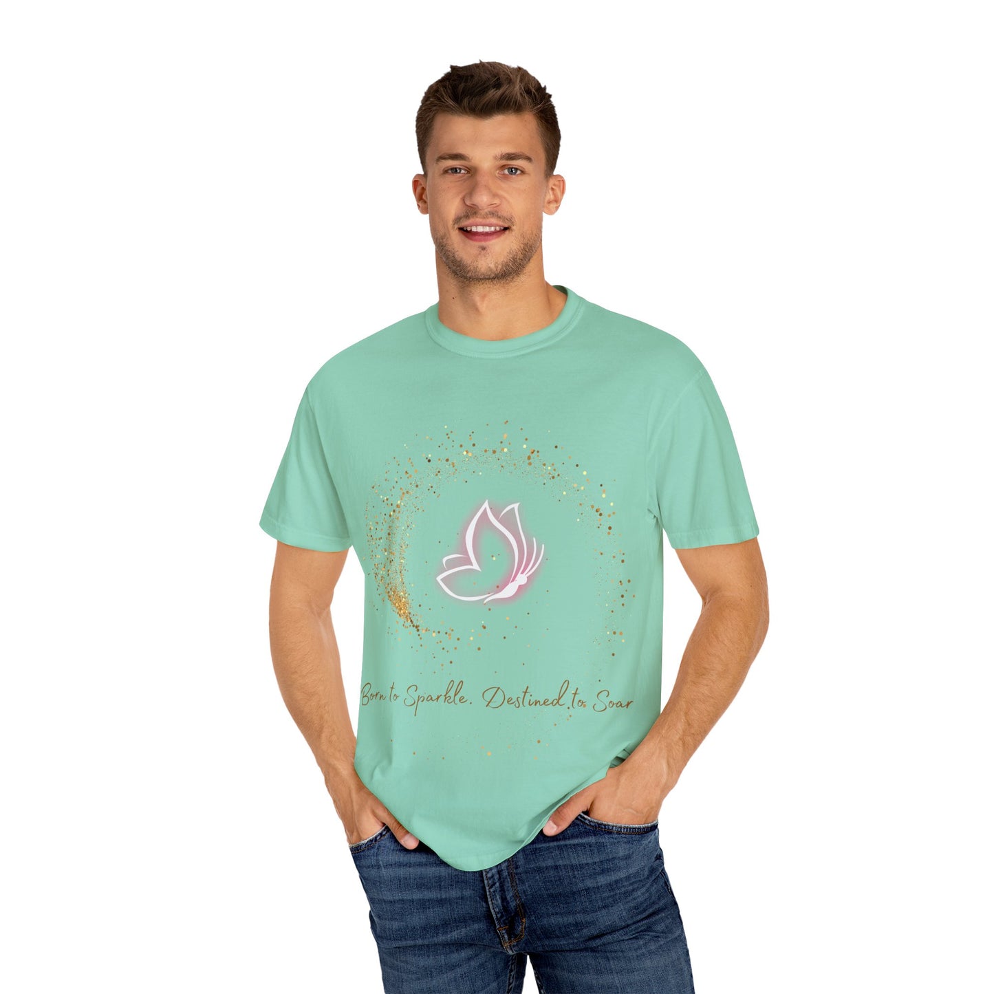 Inspirational Butterfly T-Shirt – Born to Sparkle Destined to Soar – Motivational Mint Tee