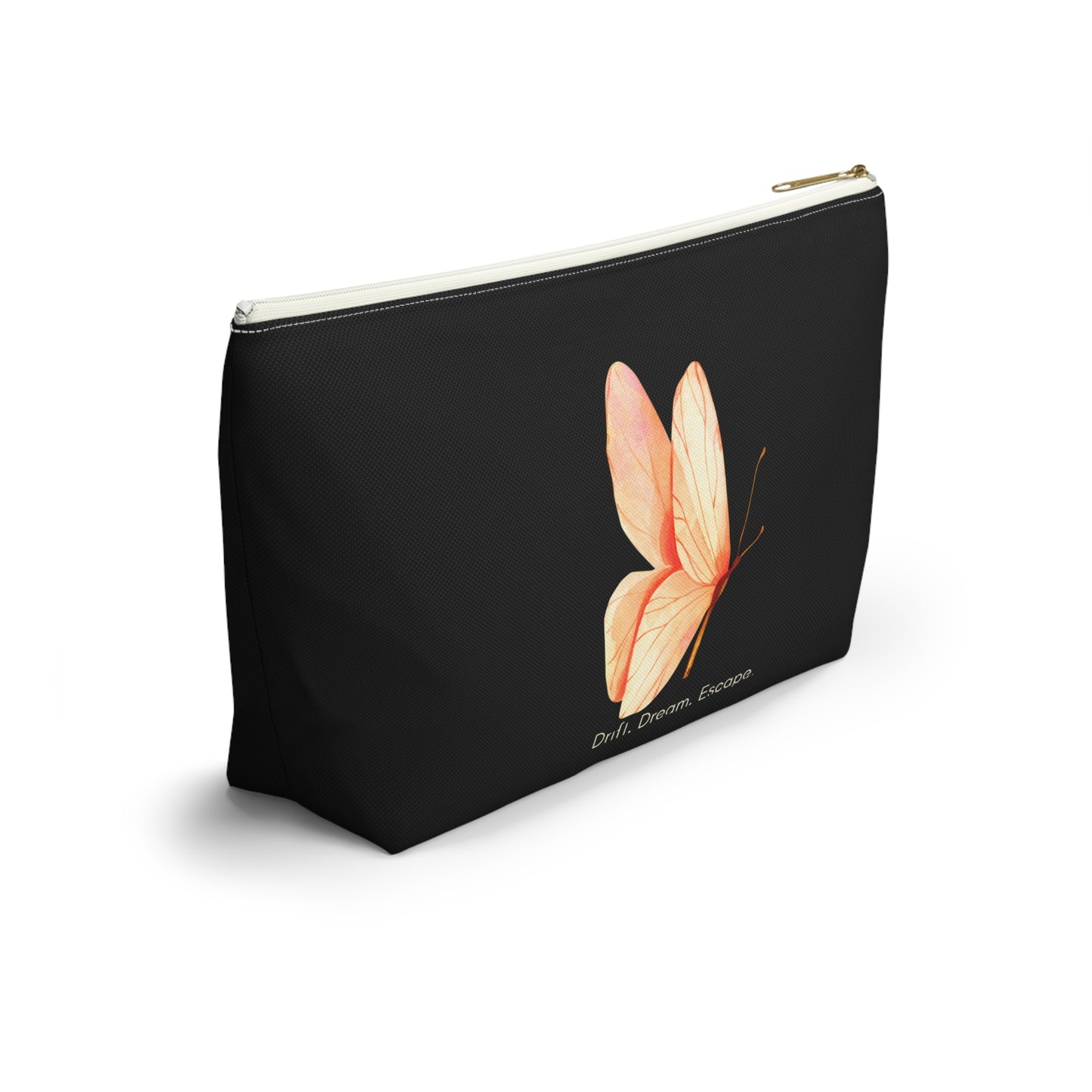 Drift. Dream. Escape. Black Butterfly Pouch – Travel Makeup Bag or Journal Accessory Case | Stardust Cove