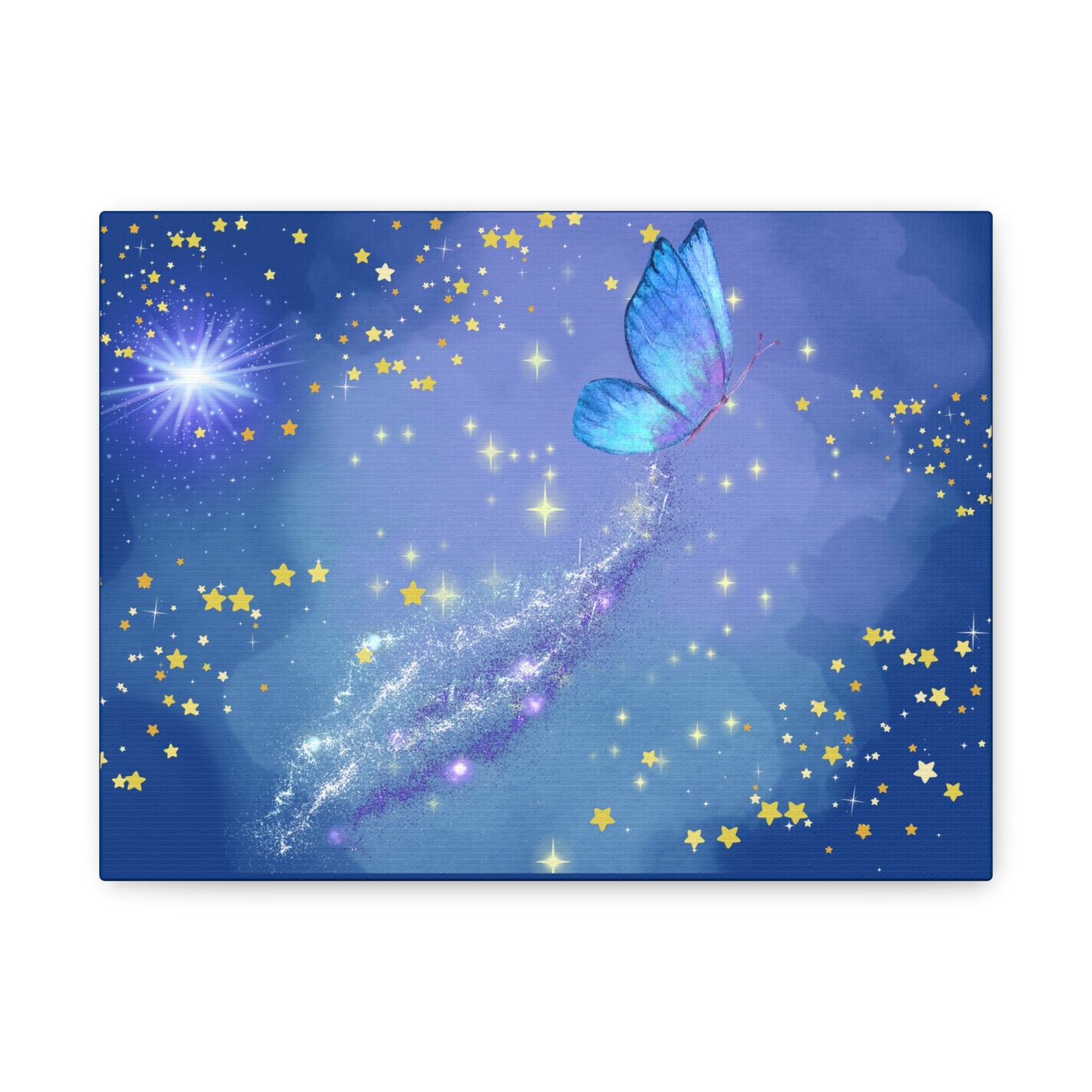 Celestial Butterfly Canvas Wall Art – Galaxy-Inspired Matte Print with Stars and Cosmic Trail