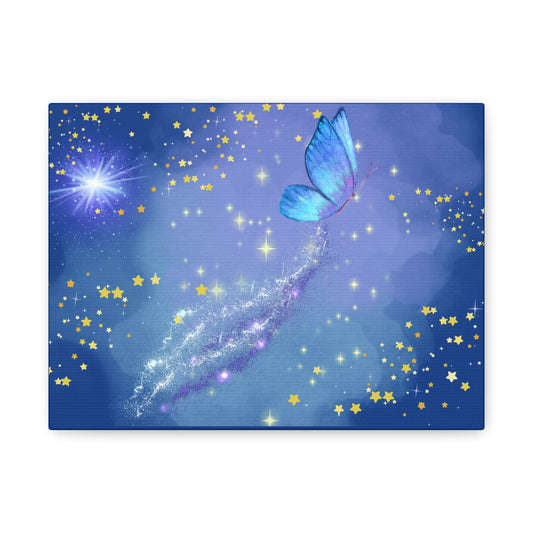 Celestial Butterfly Canvas Wall Art – Galaxy-Inspired Matte Print with Stars and Cosmic Trail