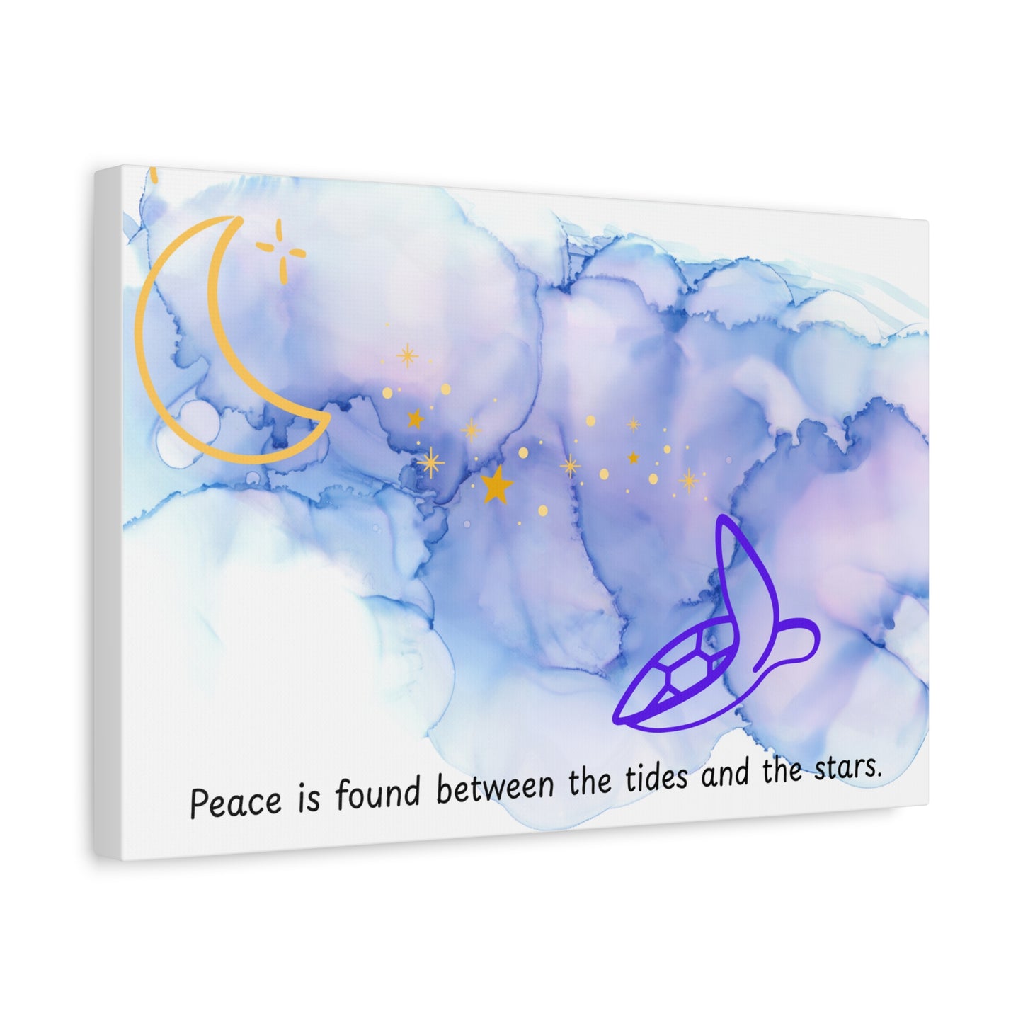 Inspirational Canvas Art - 'Peace is Found Between the Tides and the Stars' Celestial Ocean Canvas Wall Art – Moon, Stars & Tides Quote | Stardust Cove