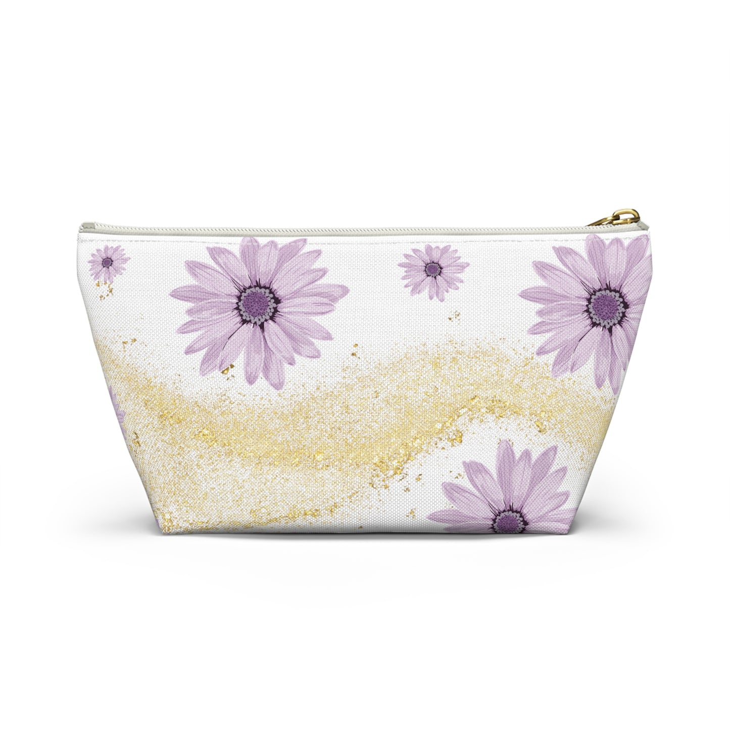Floral Gold Sparkle Accessory Pouch, Perfect for Makeup, Travel, Gifts, and Summer Vibes