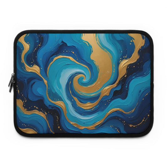 Tide Dreams Laptop Sleeve – Blue Gold Abstract Tech Cover
