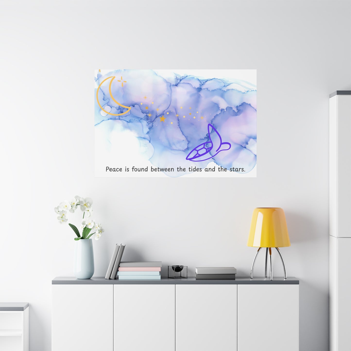 Inspirational Canvas Art - 'Peace is Found Between the Tides and the Stars' Celestial Ocean Canvas Wall Art – Moon, Stars & Tides Quote | Stardust Cove