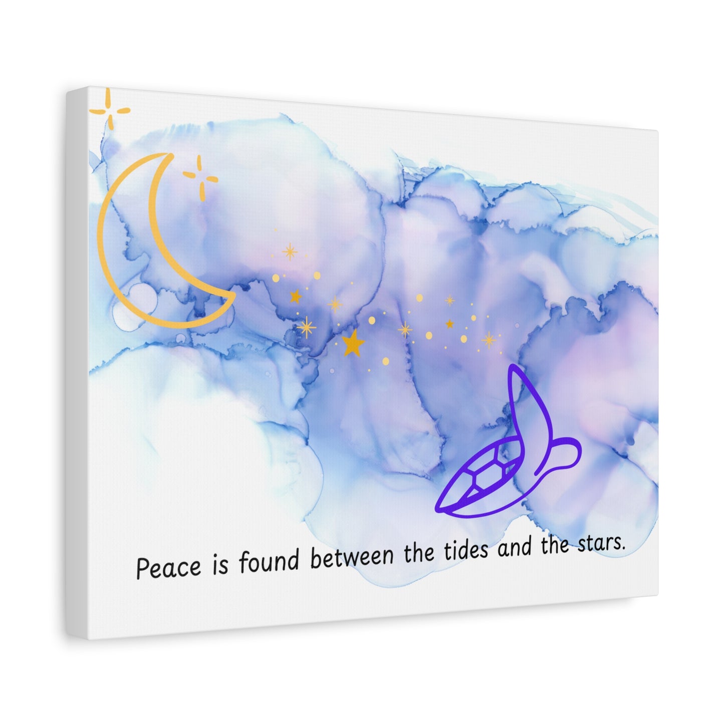 Inspirational Canvas Art - 'Peace is Found Between the Tides and the Stars' Celestial Ocean Canvas Wall Art – Moon, Stars & Tides Quote | Stardust Cove