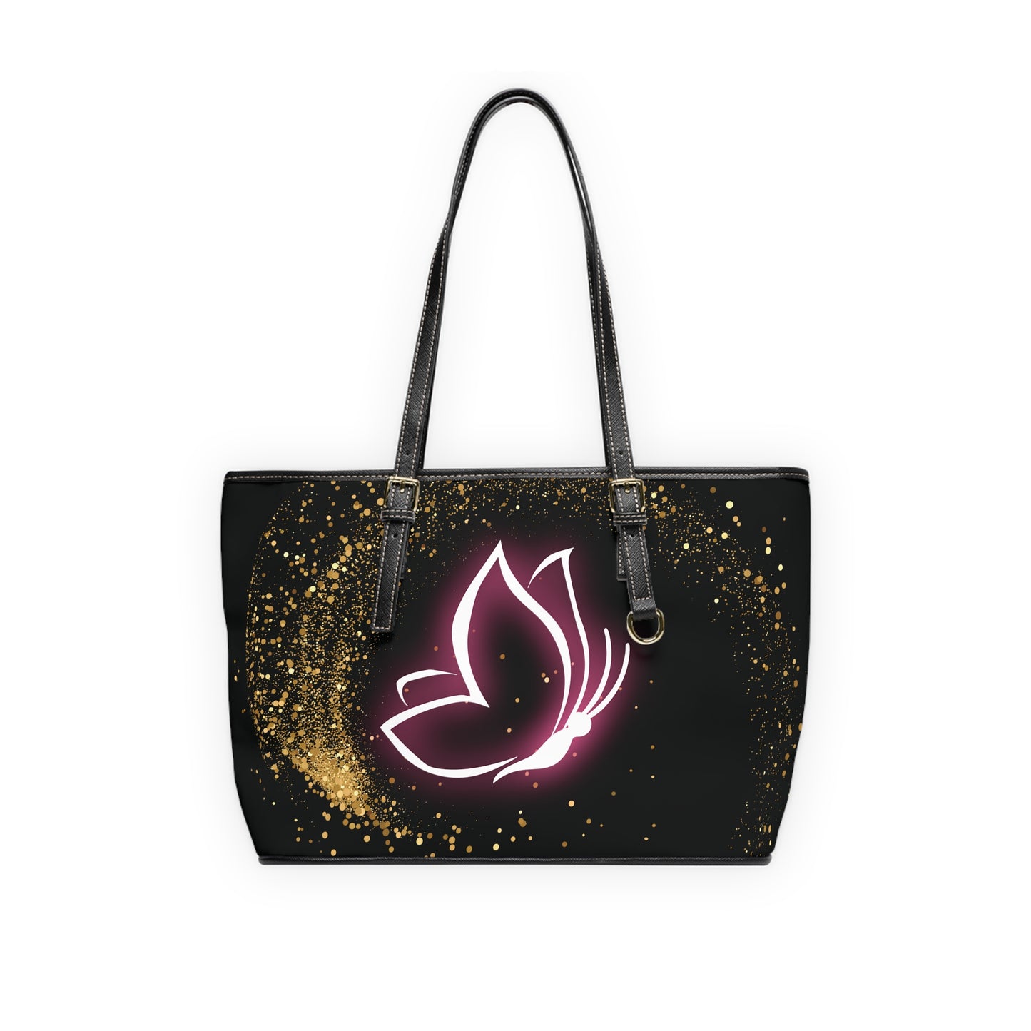 Elegant Butterfly Leather Shoulder Bag – Black and Gold Handbag – Stylish Inspirational Purse