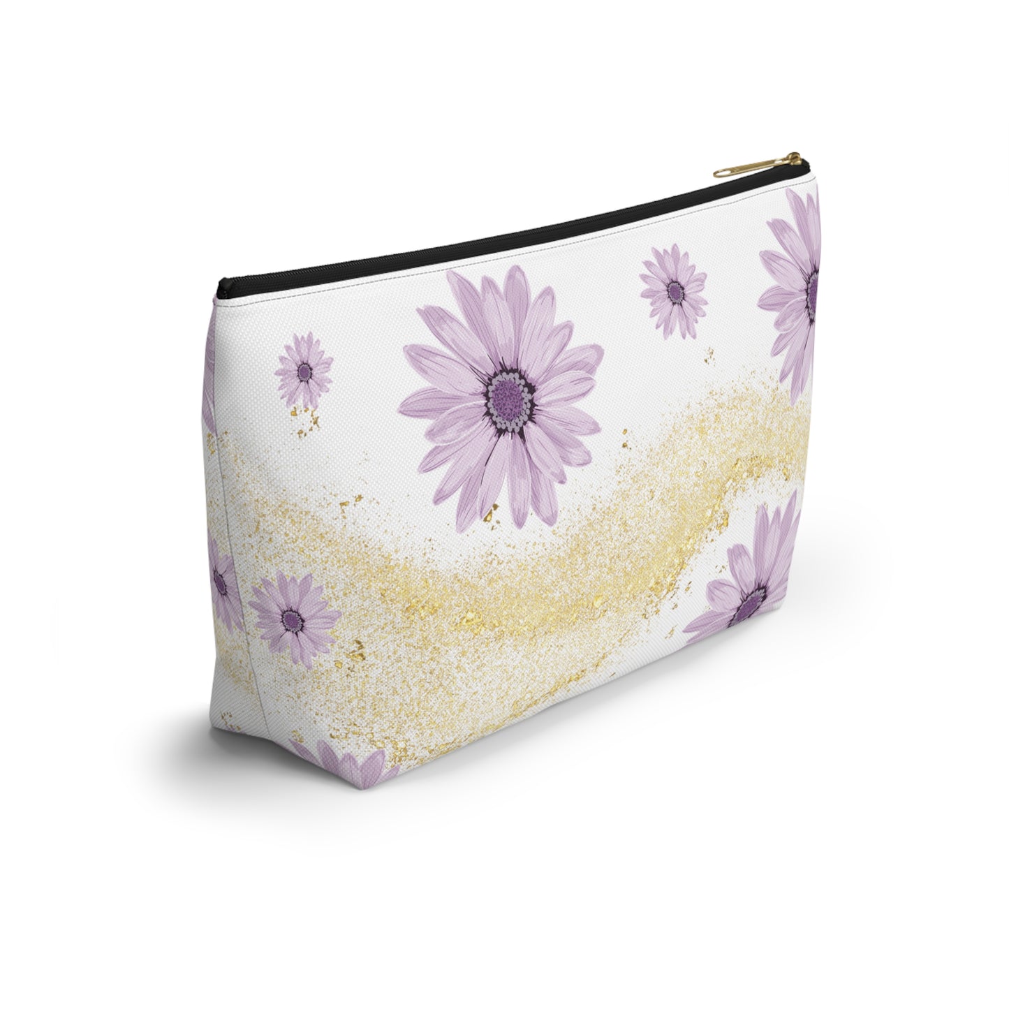 Floral Gold Sparkle Accessory Pouch, Perfect for Makeup, Travel, Gifts, and Summer Vibes