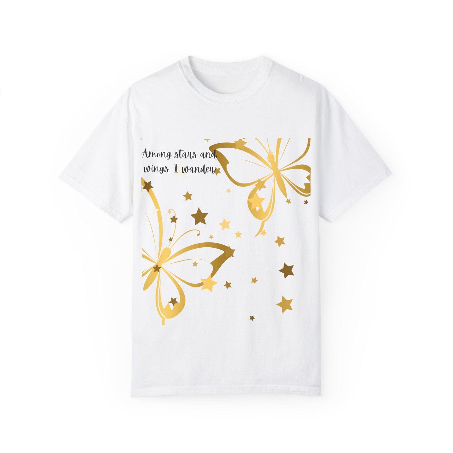 Whimsical Butterfly T-Shirt - Among Stars and Wings, Unisex Cotton Tee for Spring, Birthday Gift, Casual Wear, Nature Lover