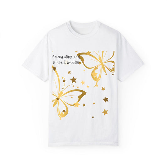 Whimsical Butterfly T-Shirt - Among Stars and Wings, Unisex Cotton Tee for Spring, Birthday Gift, Casual Wear, Nature Lover
