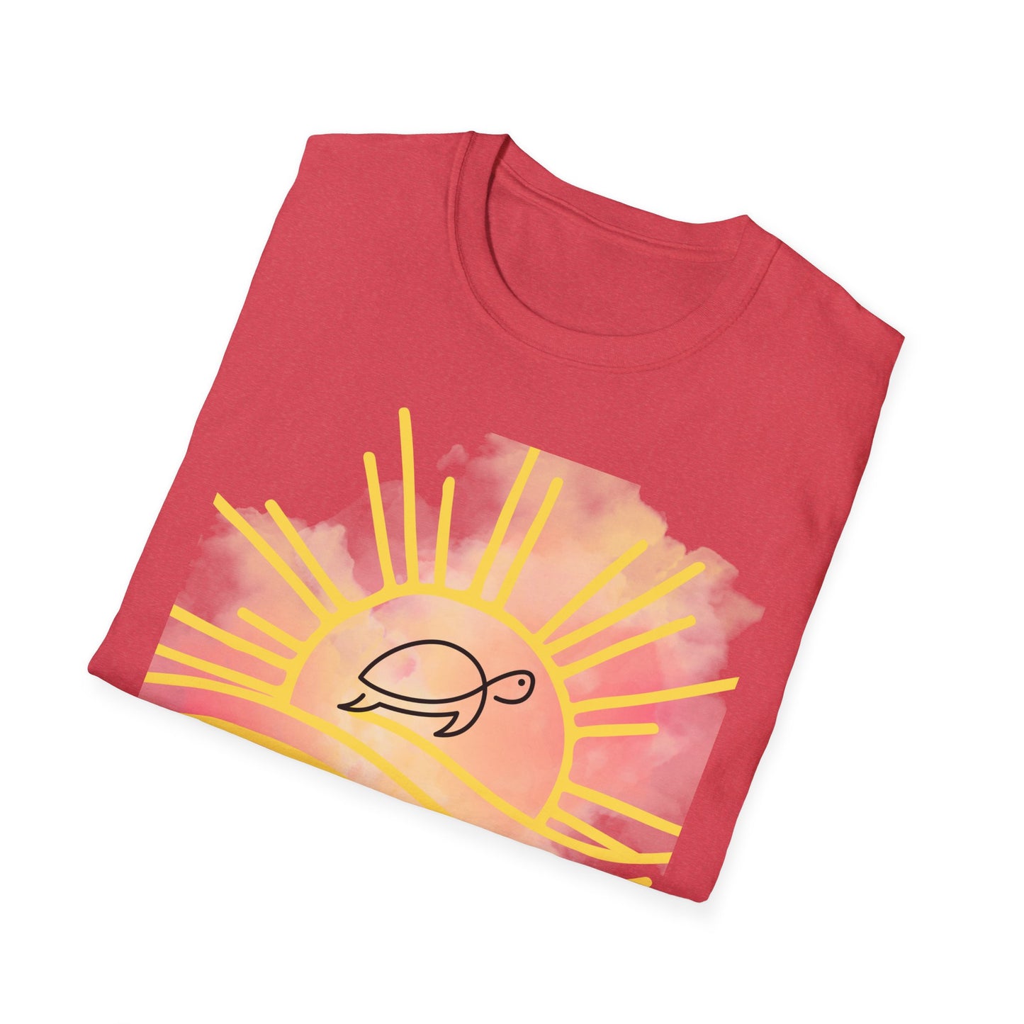 Sun High Soul Soft T-Shirt – Watercolor Sunrise & Turtle Tee | Uplifting Coastal Shirt