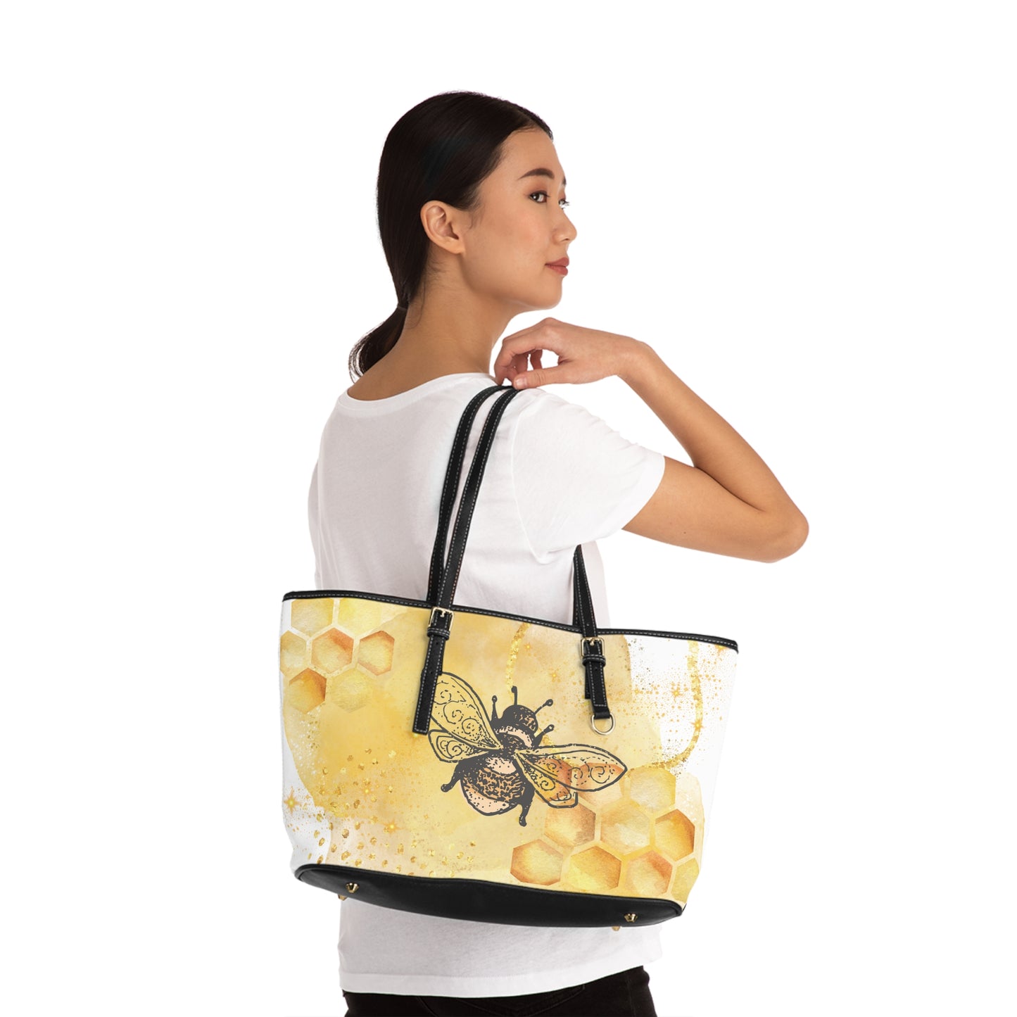 Bee and Honeycomb PU Leather Tote Bag – Whimsical Shoulder Purse | Stardust Cove