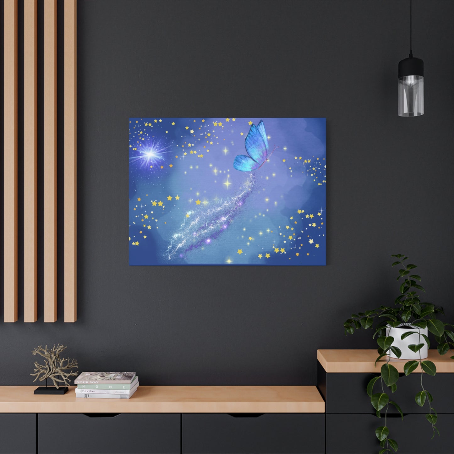 Celestial Butterfly Canvas Wall Art – Galaxy-Inspired Matte Print with Stars and Cosmic Trail