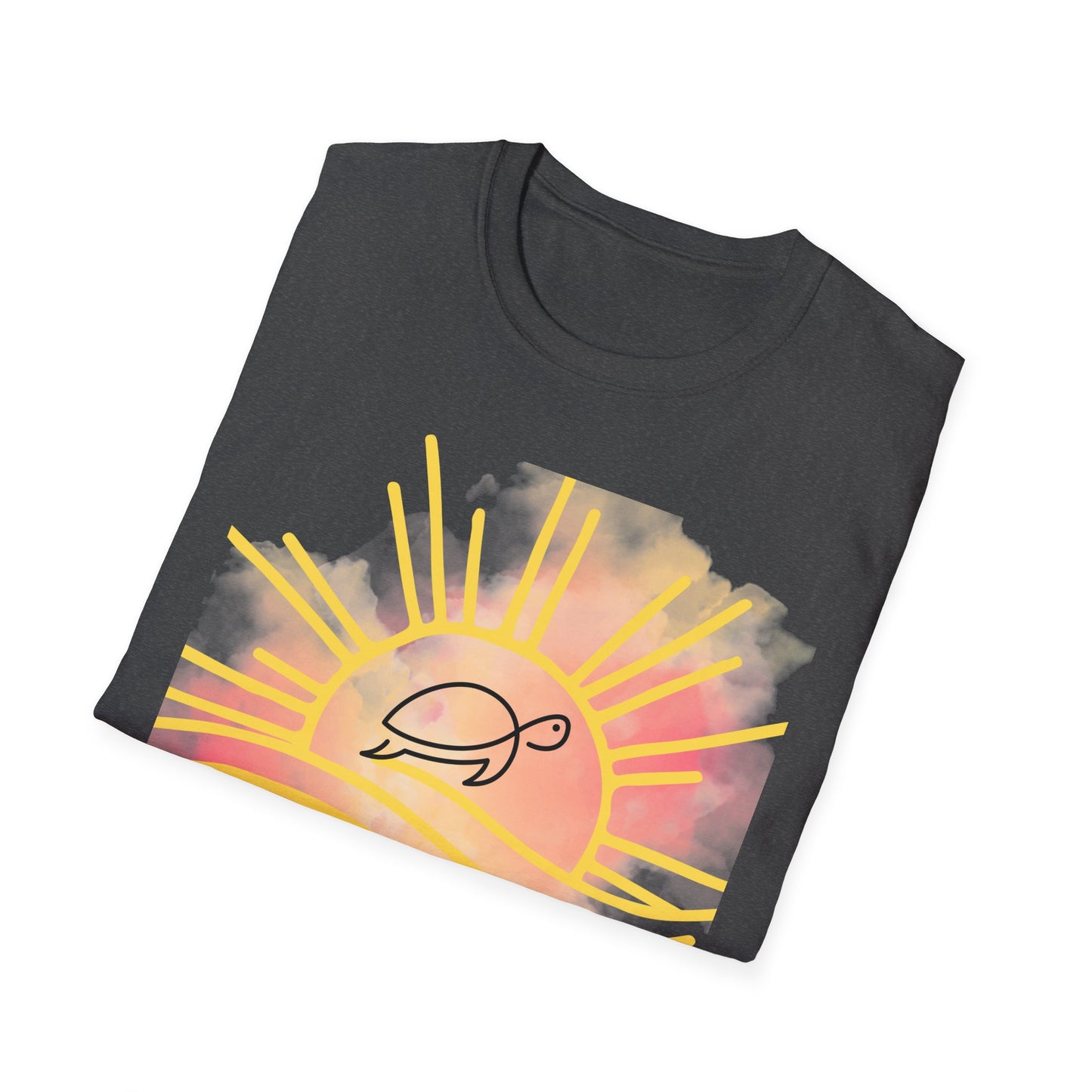 Sun High Soul Soft T-Shirt – Watercolor Sunrise & Turtle Tee | Uplifting Coastal Shirt