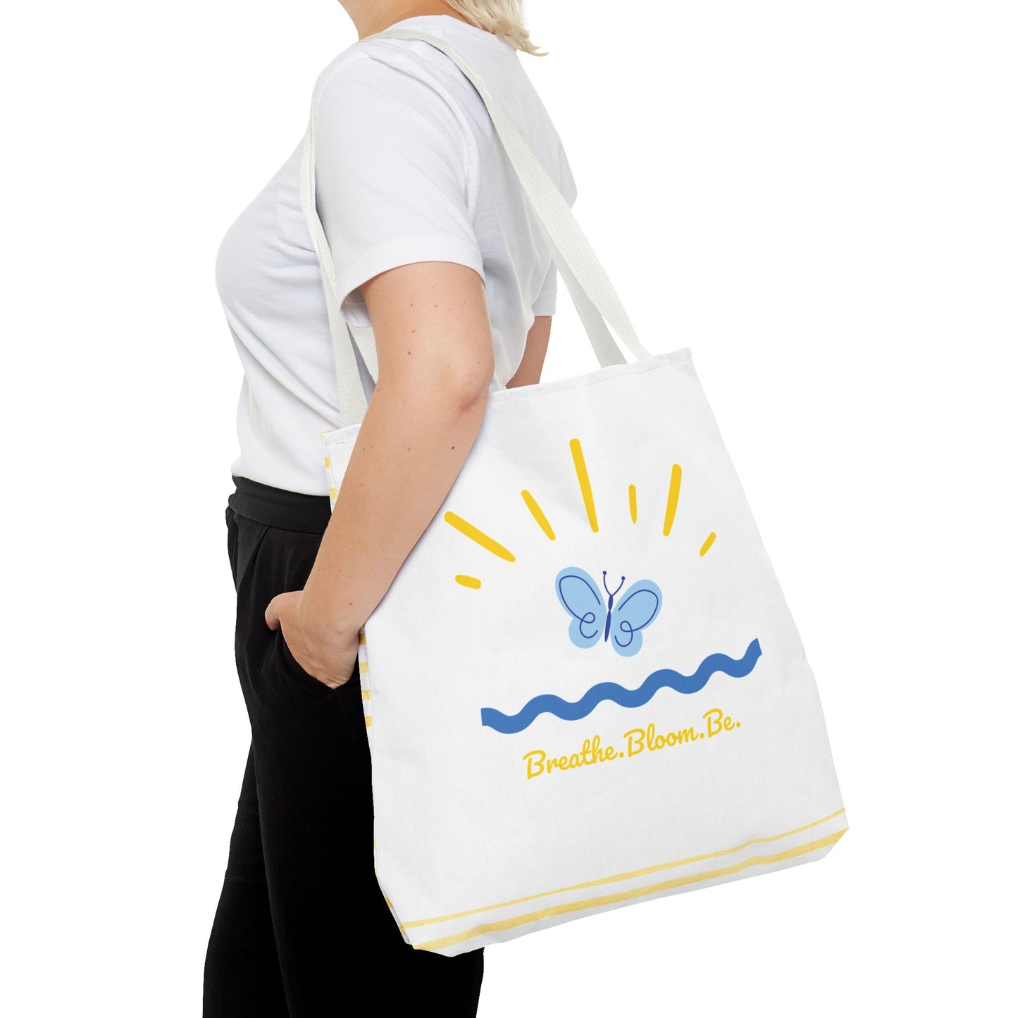 Butterfly and Stripes AOP Tote Bag - Stylish Shopping Bag, Eco-Friendly Gift, Summer Vibes, Beach Ready, Everyday Use
